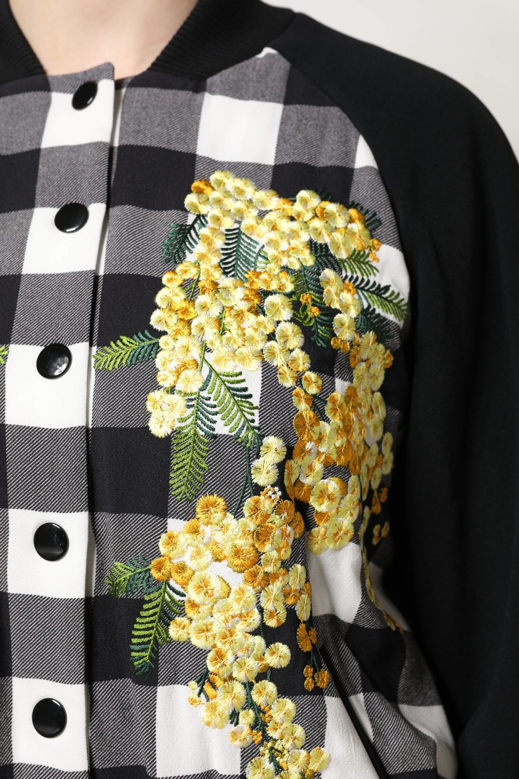 Dolce & Gabbana Black White Check Floral Button Down Jacket by Dolce & Gabbana