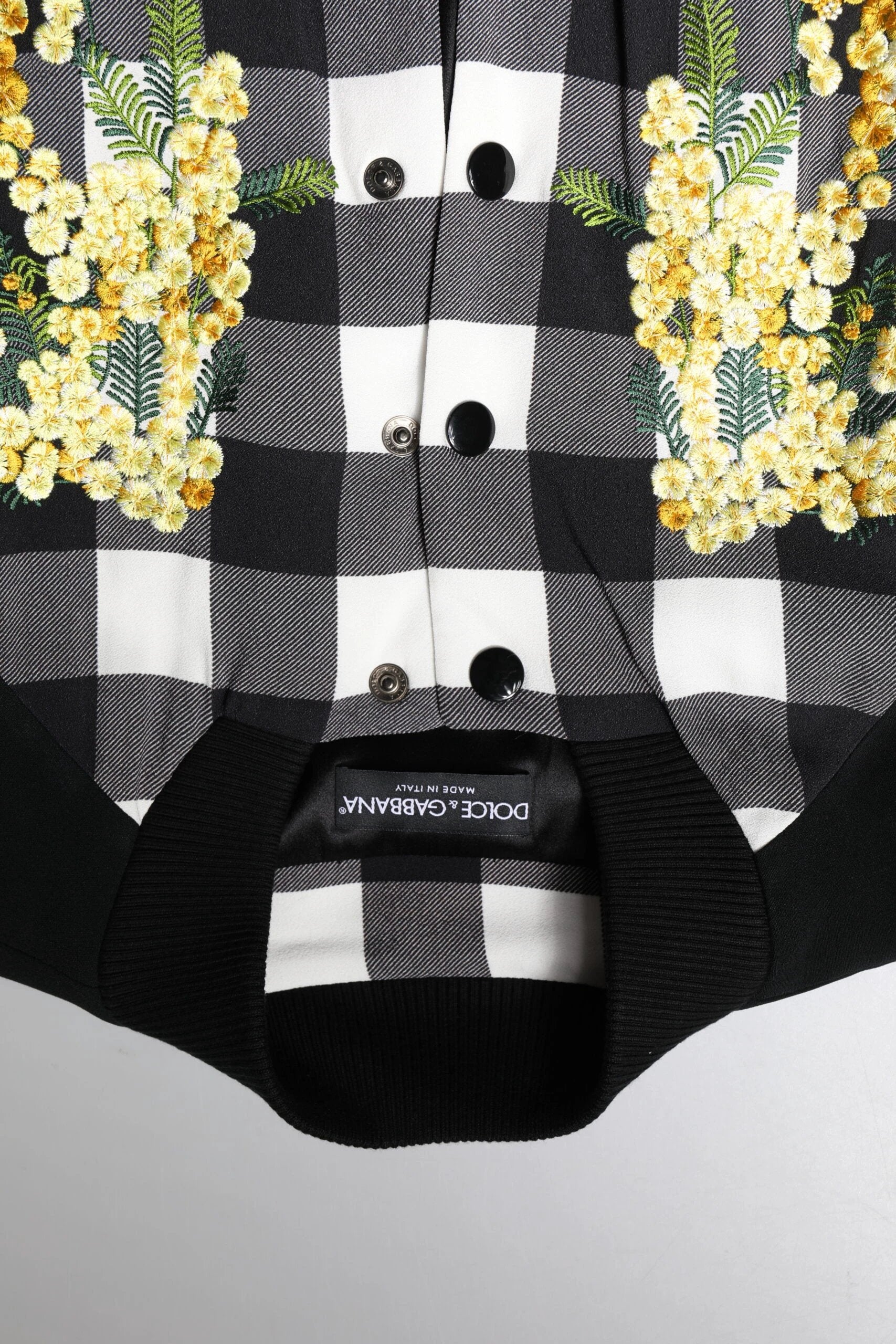 Dolce & Gabbana Black White Check Floral Button Down Jacket by Dolce & Gabbana