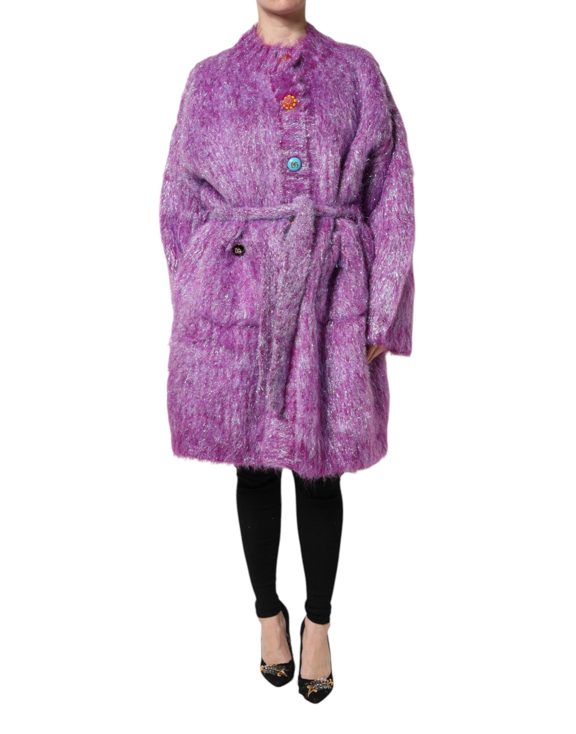 Dolce & Gabbana Purple Button Embellished Trench Coat Jacket by Dolce & Gabbana