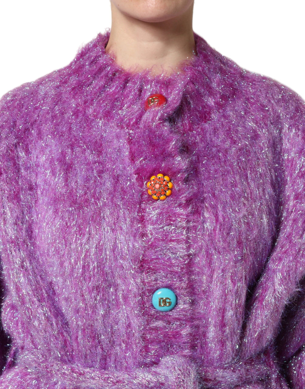 Dolce & Gabbana Purple Button Embellished Trench Coat Jacket by Dolce & Gabbana