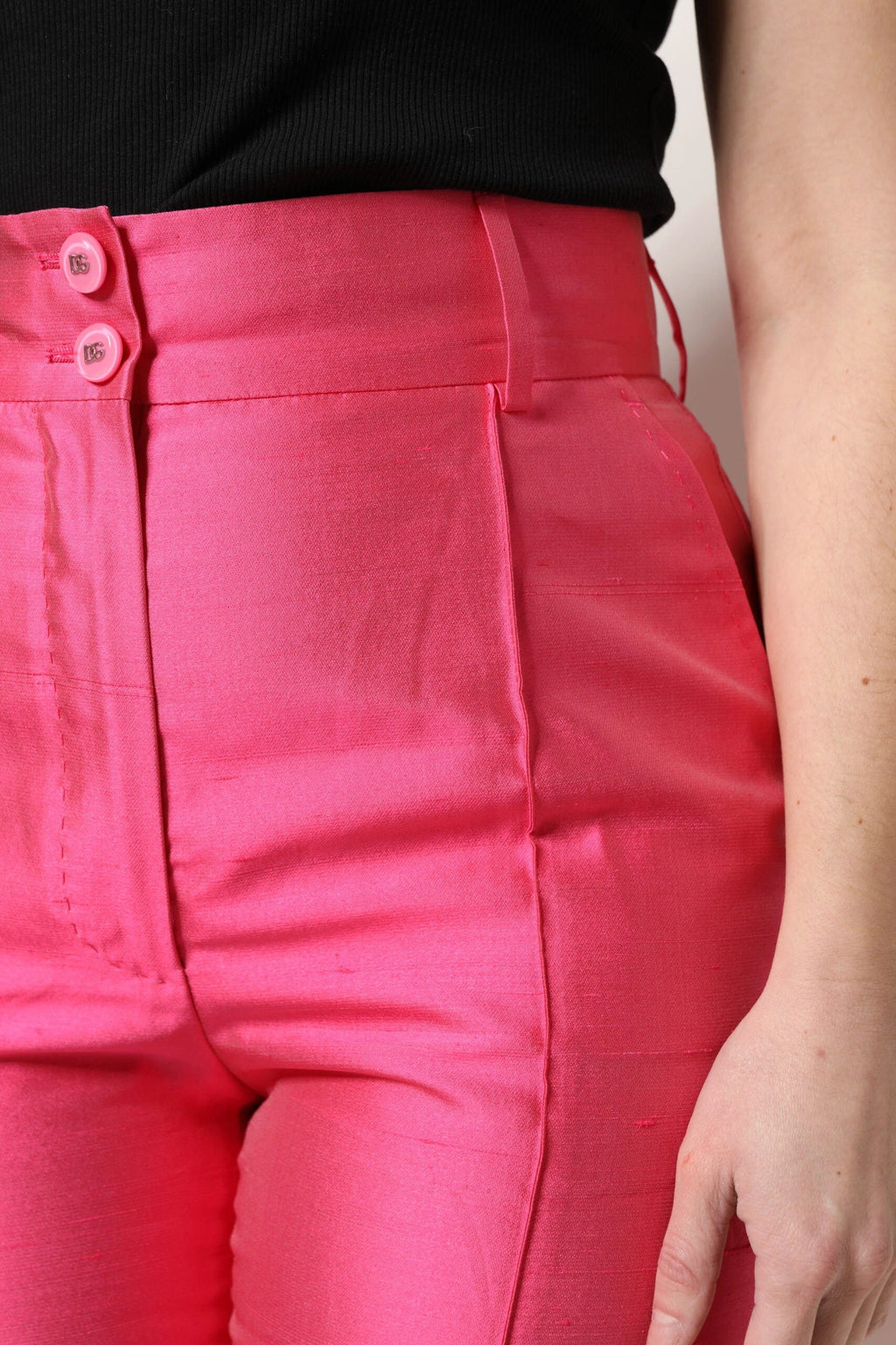 Dolce & Gabbana Pink Silk High Waist Tapered Pants by Dolce & Gabbana