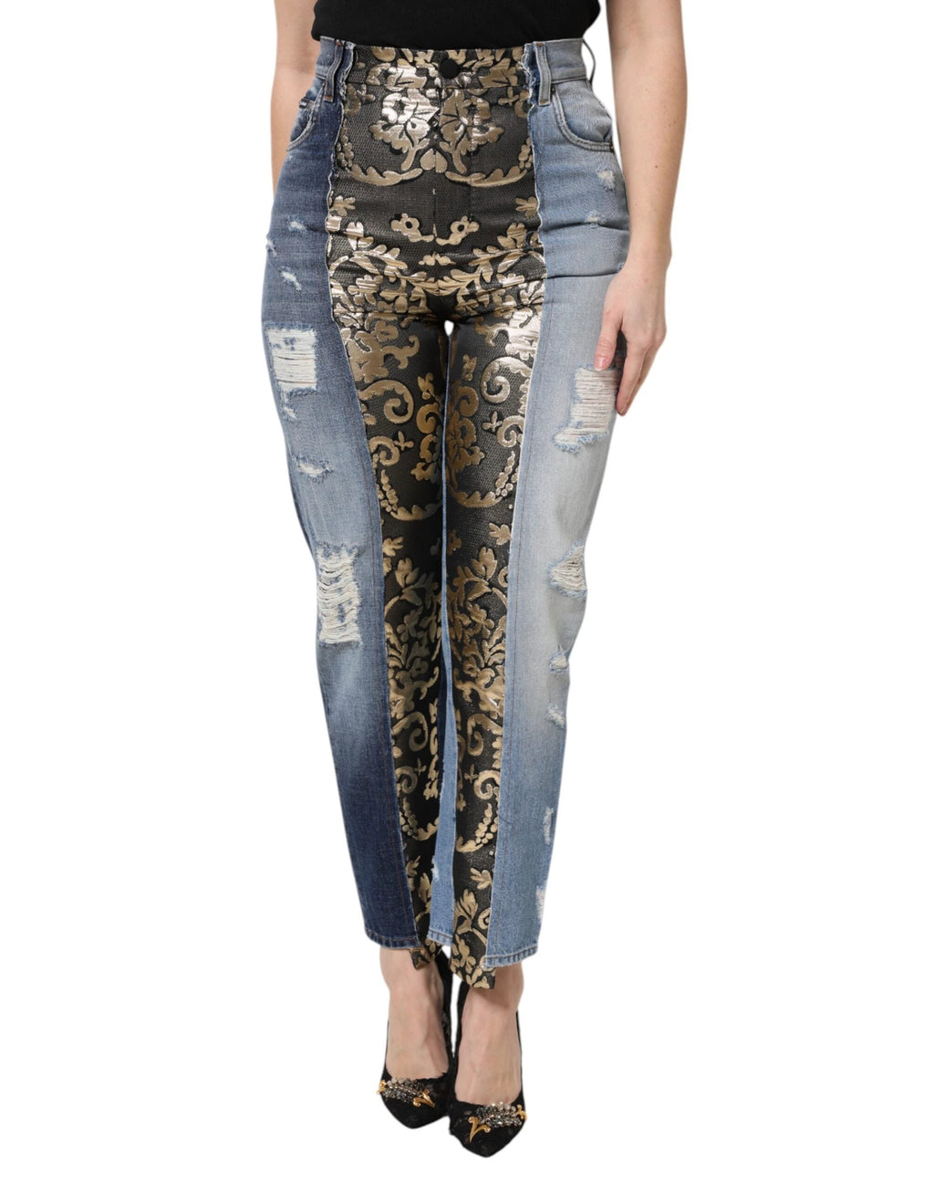Dolce & Gabbana Multicolor Patchwork High Waist Denim Jeans by Dolce & Gabbana