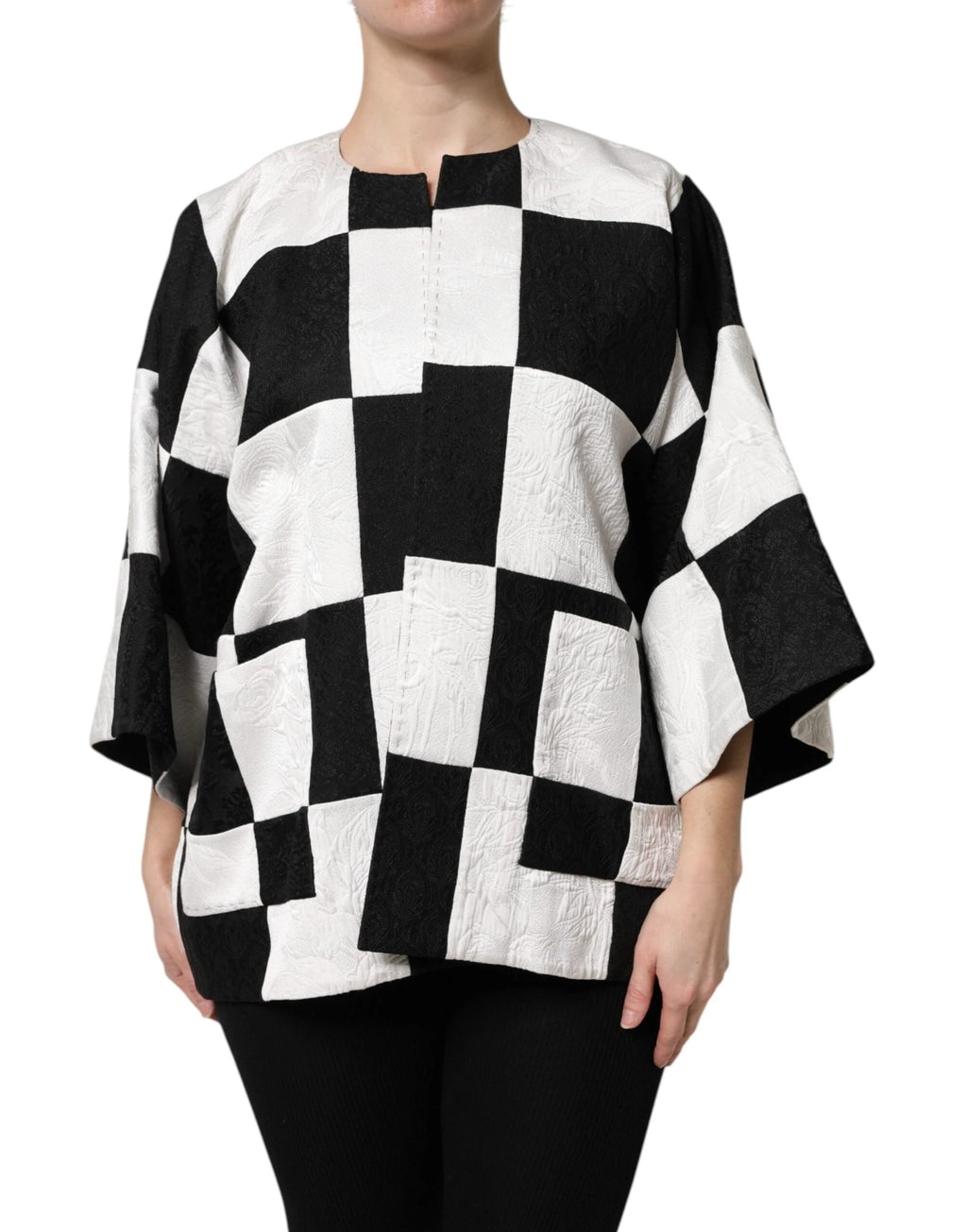 Dolce & Gabbana White Black Patchwork Jacquard Blazer Jacket by Dolce & Gabbana