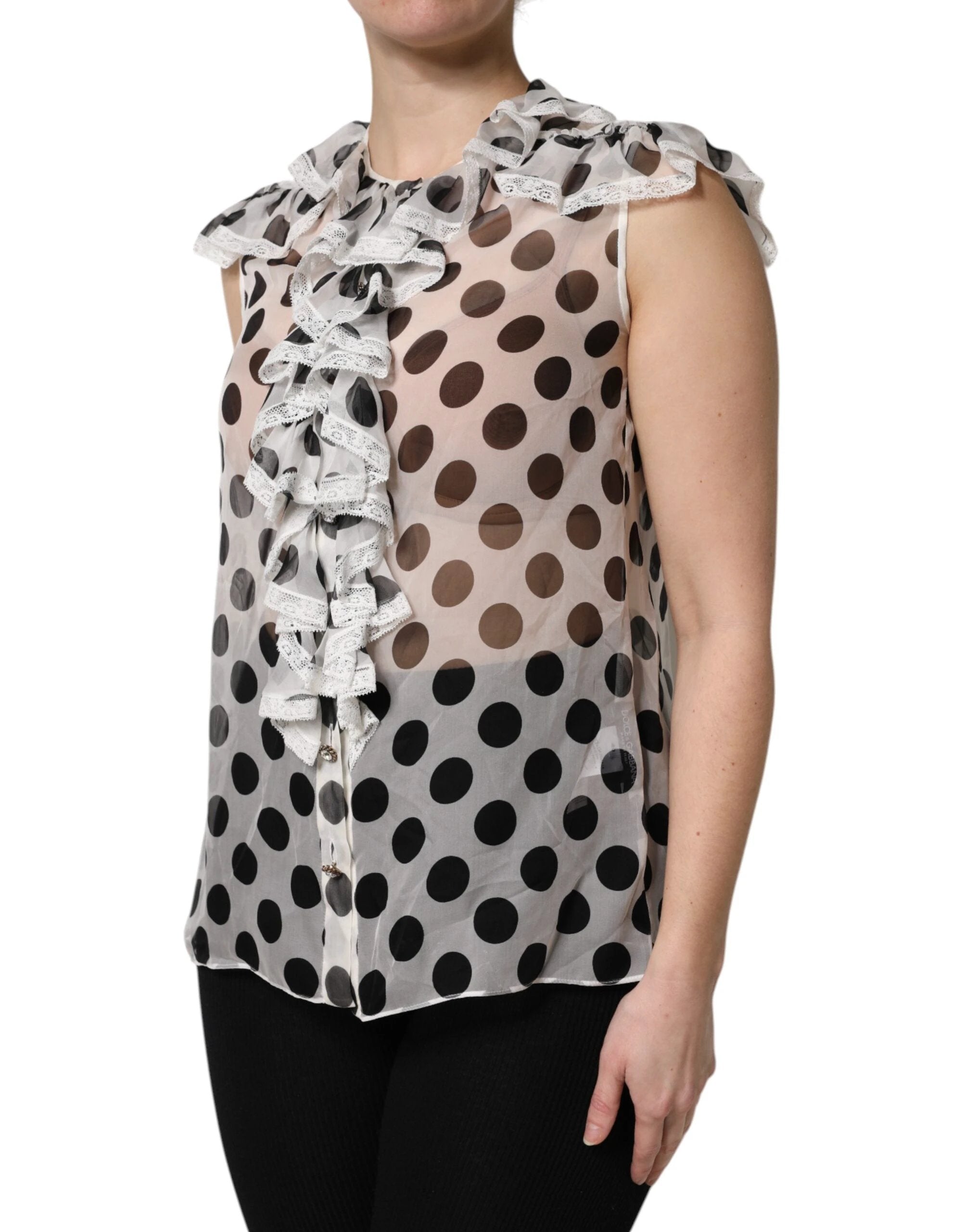 Dolce & Gabbana White Black Polka Dot Cotton Sleeveless Top by Dolce & Gabbana