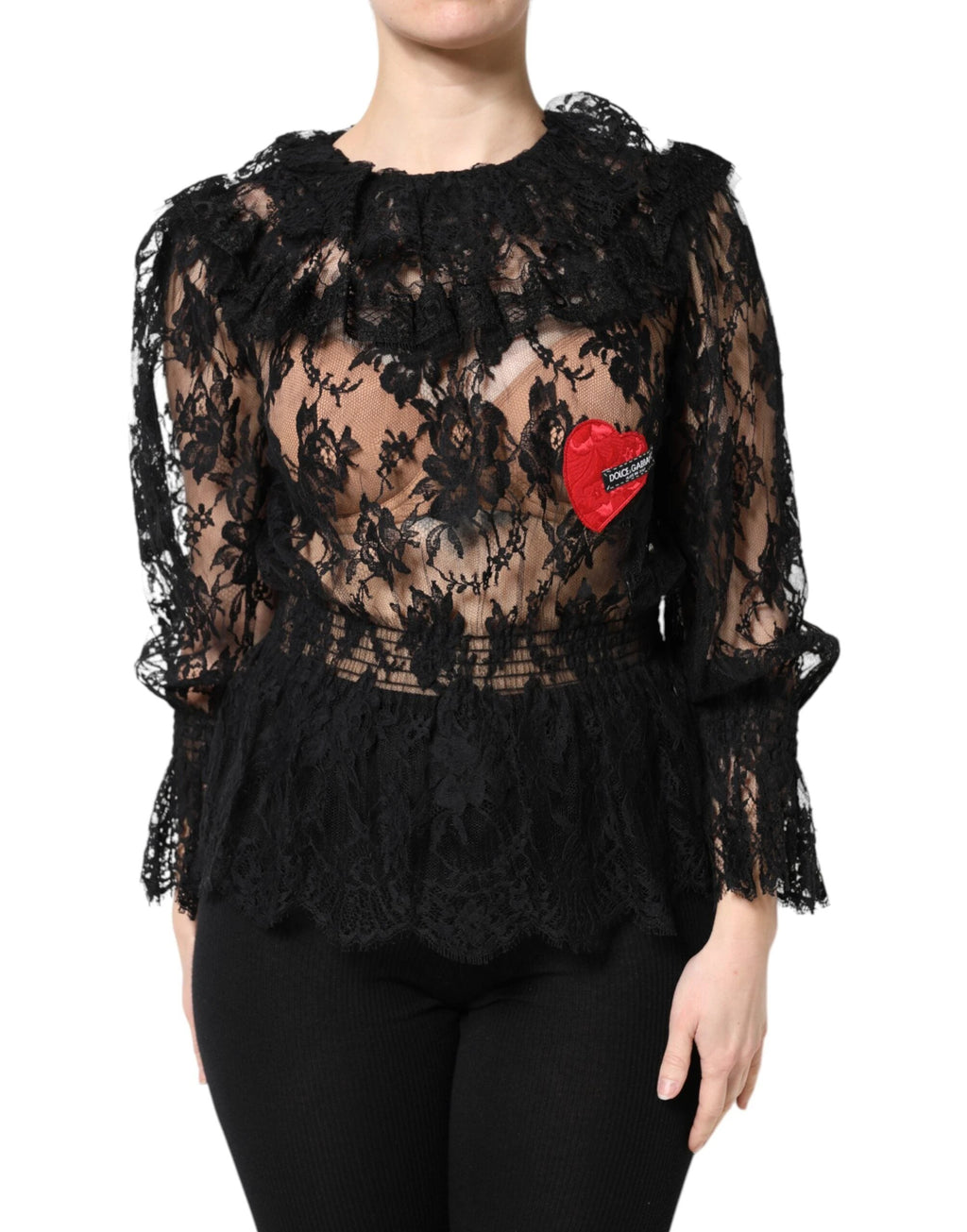 Dolce & Gabbana Black Cotton Floral Lace Women Blouse Top by Dolce & Gabbana