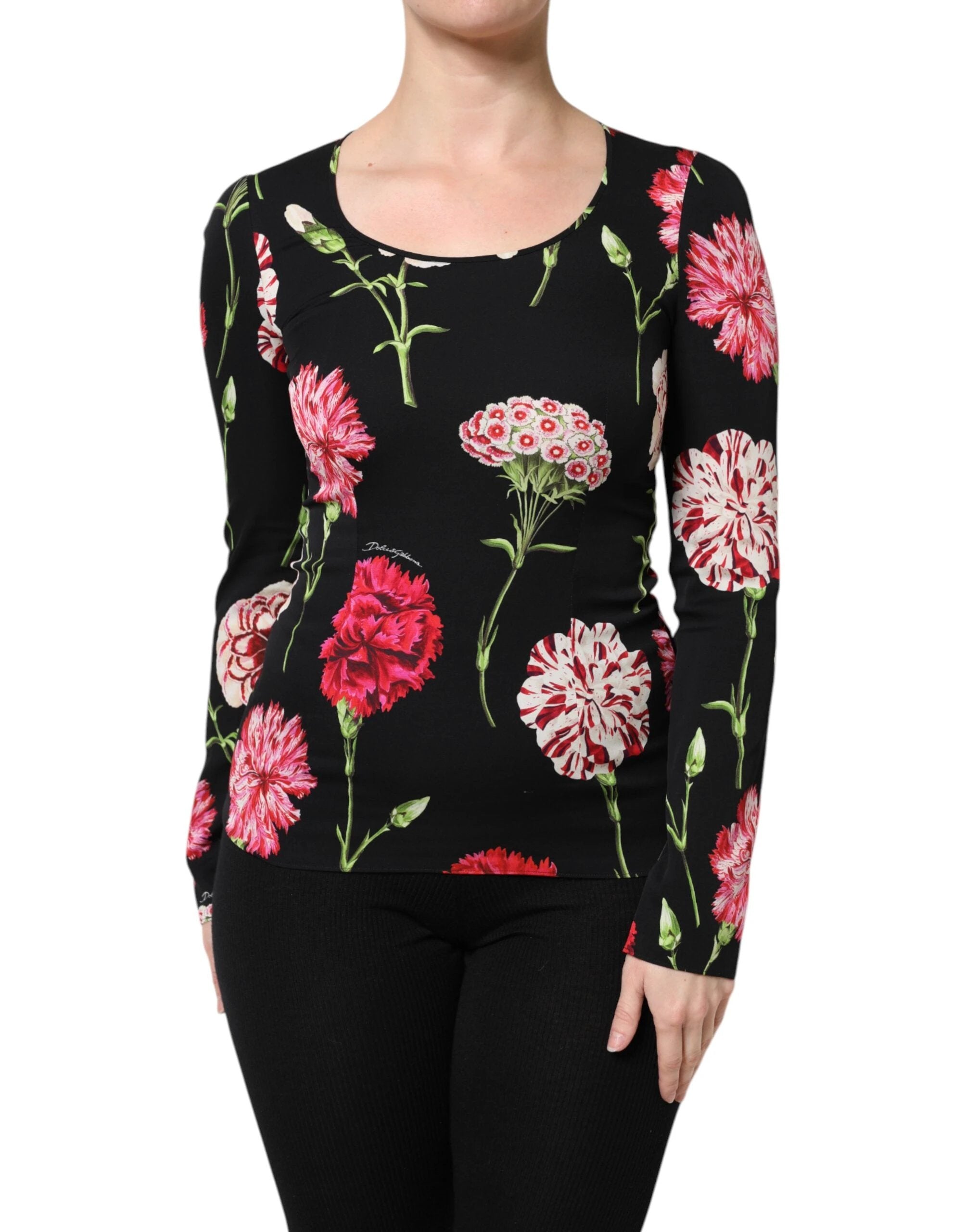 Dolce & Gabbana Black Floral Long Sleeve Women Blouse Top by Dolce & Gabbana