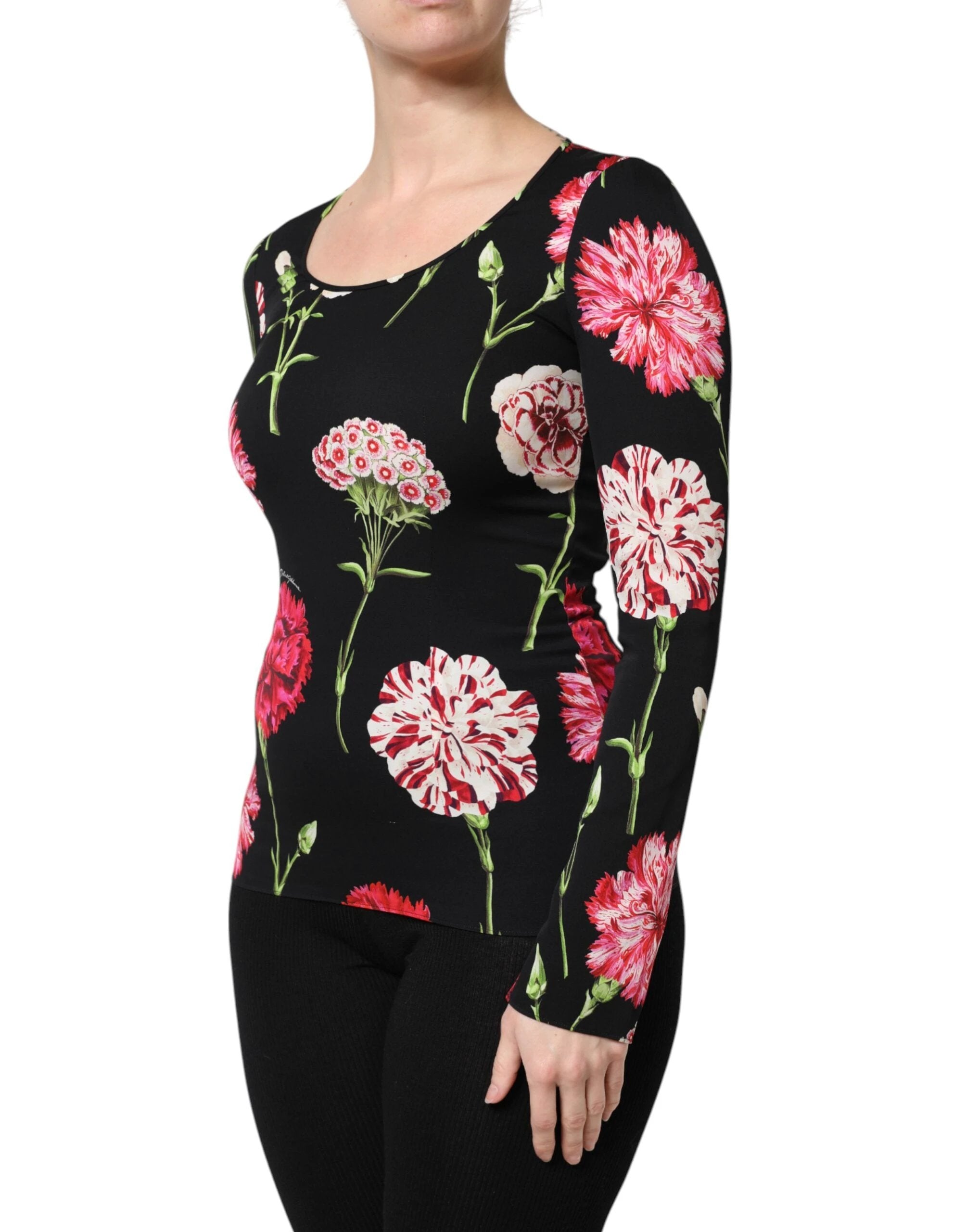 Dolce & Gabbana Black Floral Long Sleeve Women Blouse Top by Dolce & Gabbana