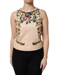 Dolce & Gabbana Beige Floral Embroidery Sleeveless Tank Top by Dolce & Gabbana