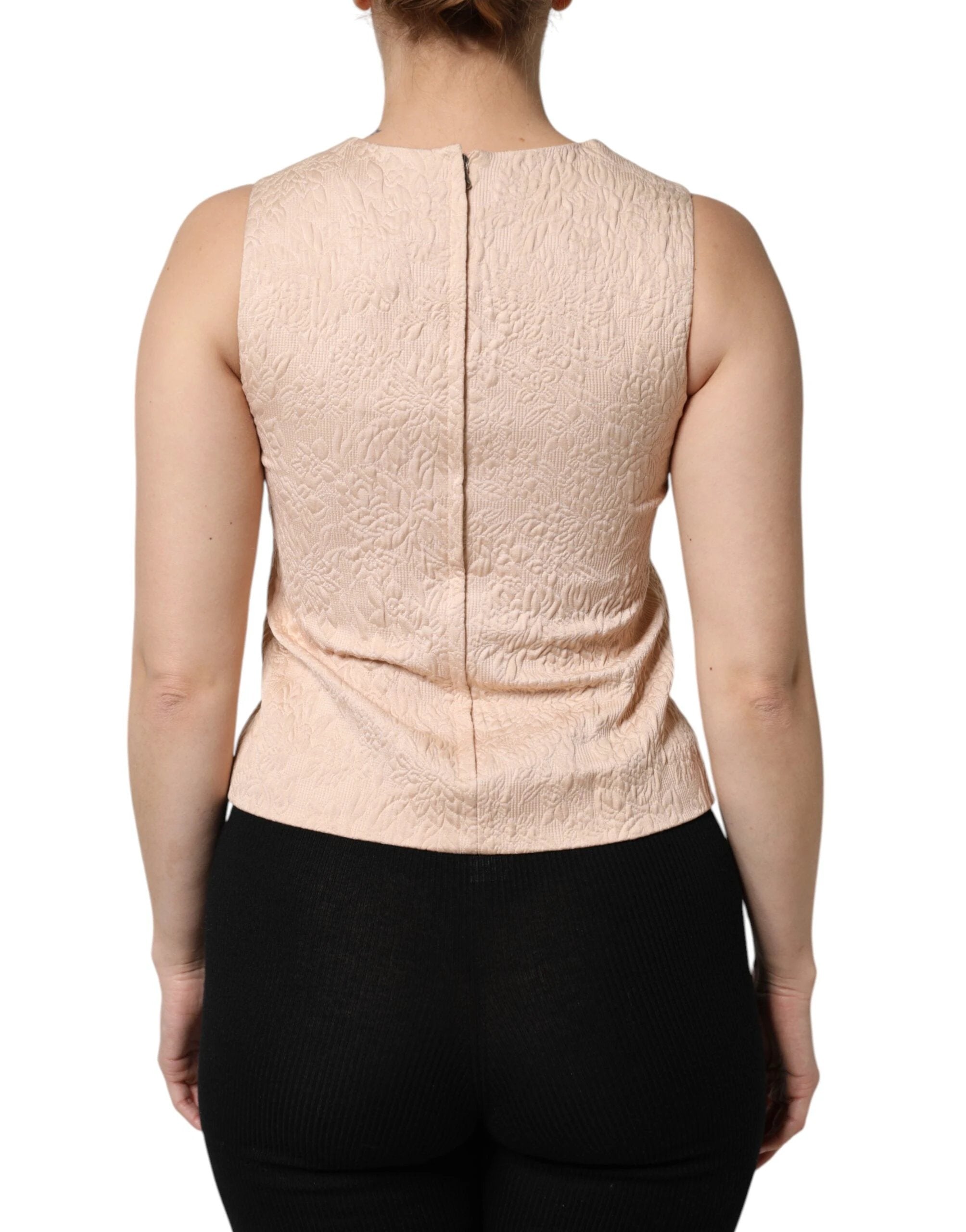 Dolce & Gabbana Beige Floral Embroidery Sleeveless Tank Top by Dolce & Gabbana