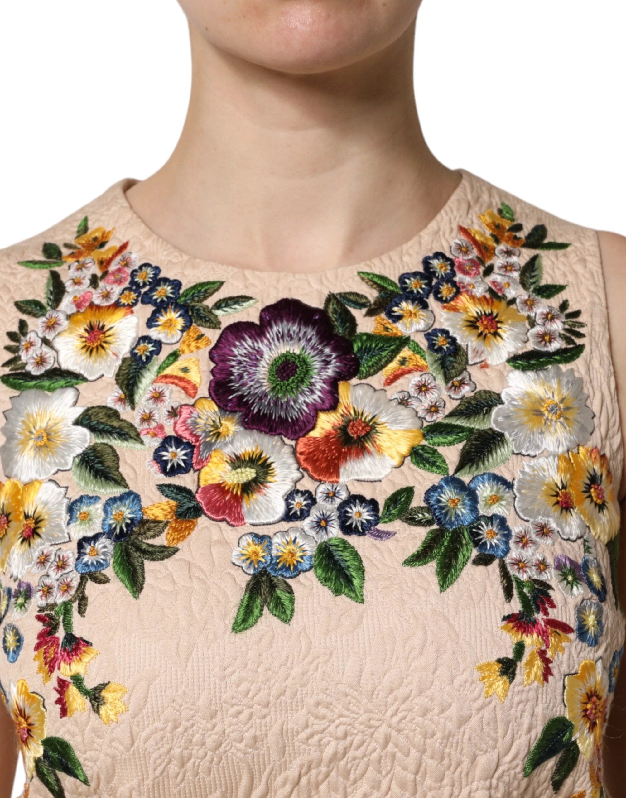 Dolce & Gabbana Beige Floral Embroidery Sleeveless Tank Top by Dolce & Gabbana