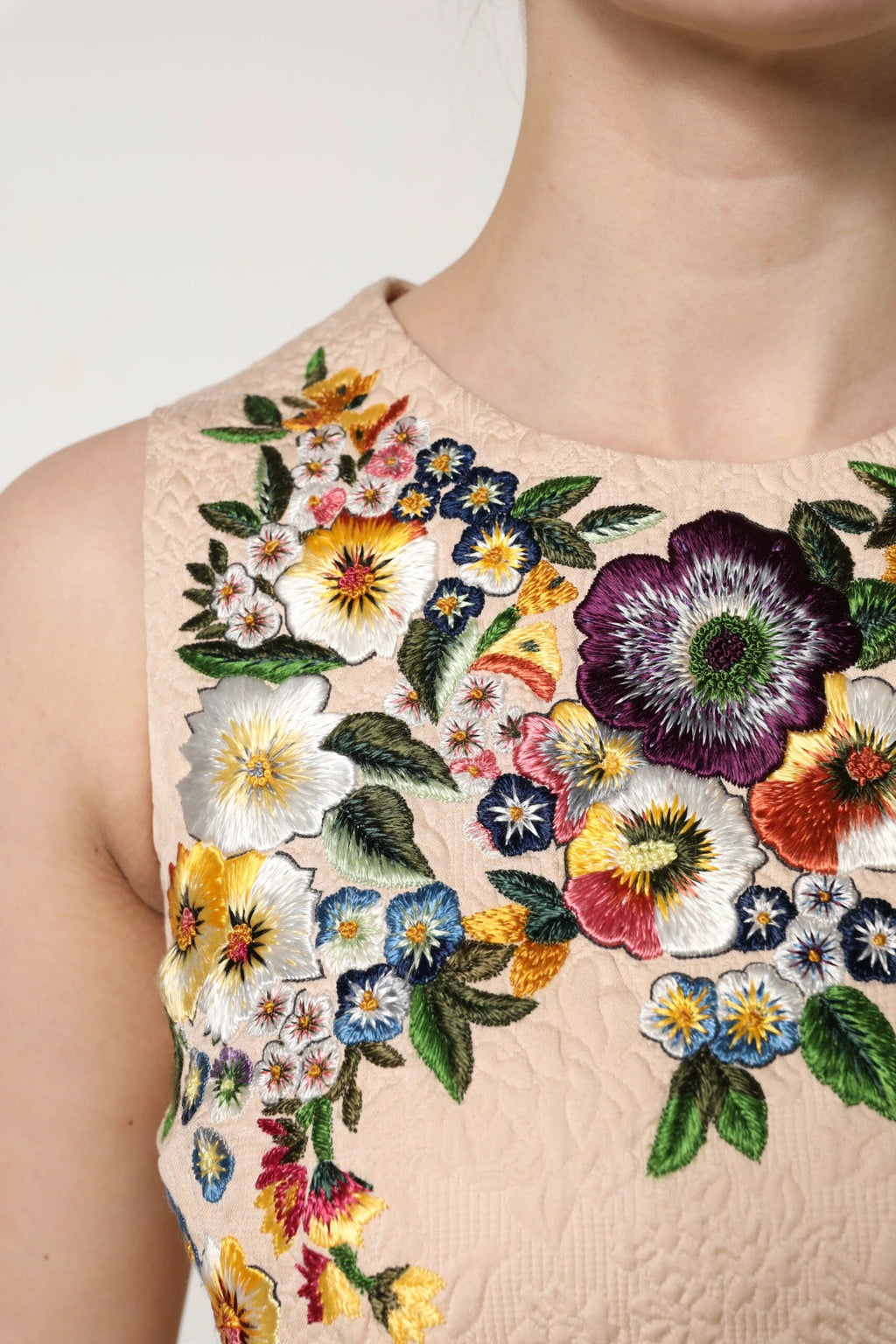 Dolce & Gabbana Beige Floral Embroidery Sleeveless Tank Top by Dolce & Gabbana