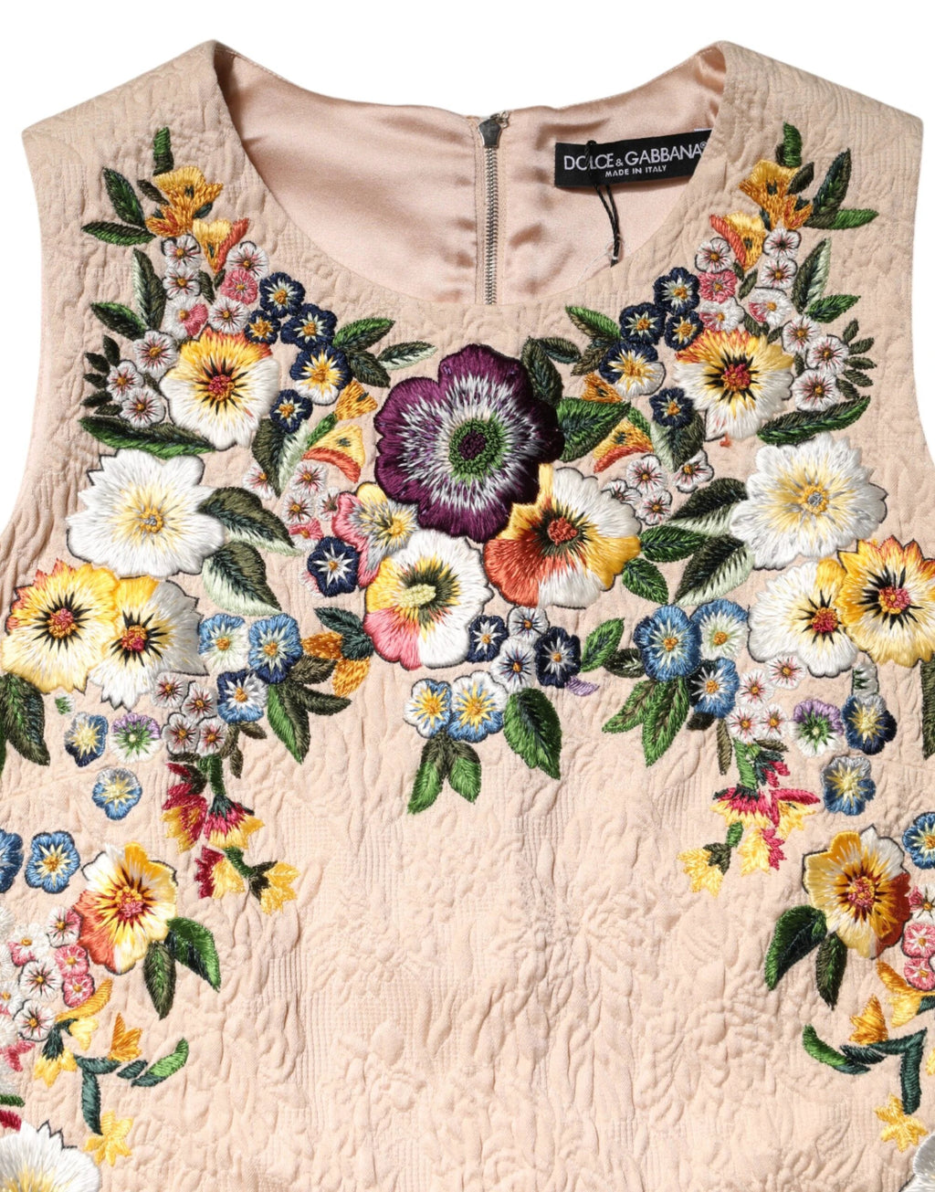 Dolce & Gabbana Beige Floral Embroidery Sleeveless Tank Top by Dolce & Gabbana