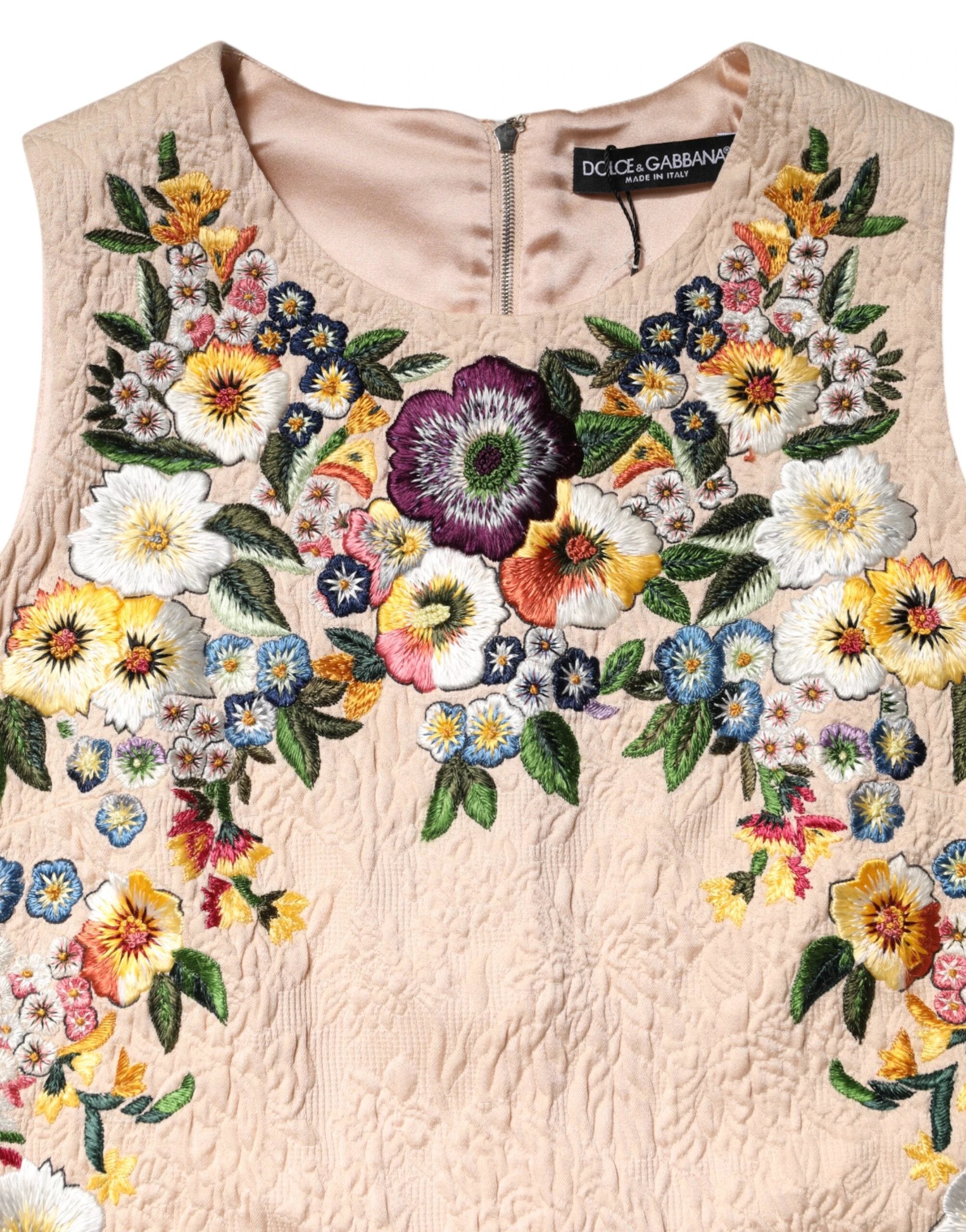 Dolce & Gabbana Beige Floral Embroidery Sleeveless Tank Top by Dolce & Gabbana