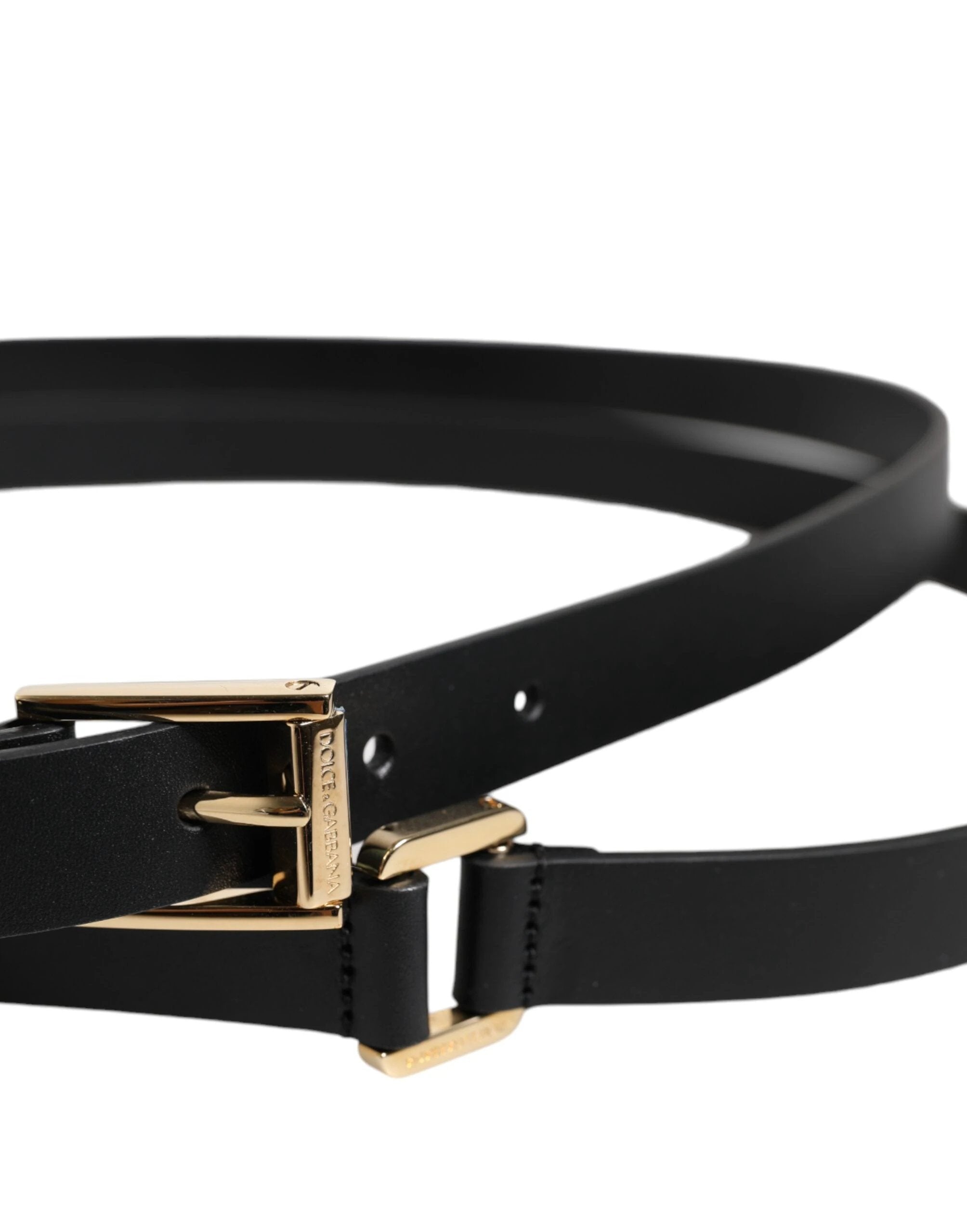Dolce & Gabbana Black Classic Gold Metal Logo Buckle Belt by Dolce & Gabbana