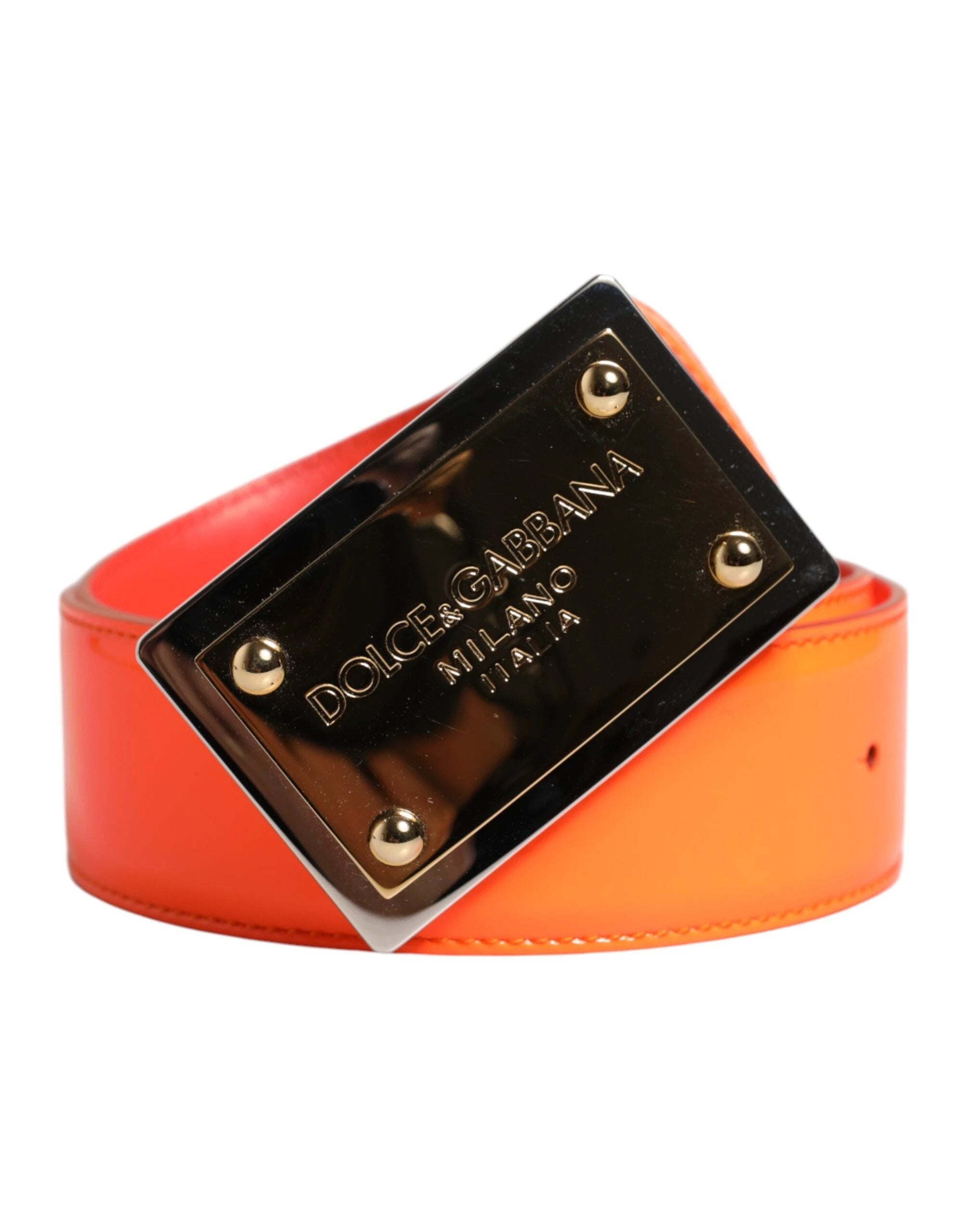Dolce & Gabbana Orange Gold Tone Metal Logo Buckle Belt by Dolce & Gabbana