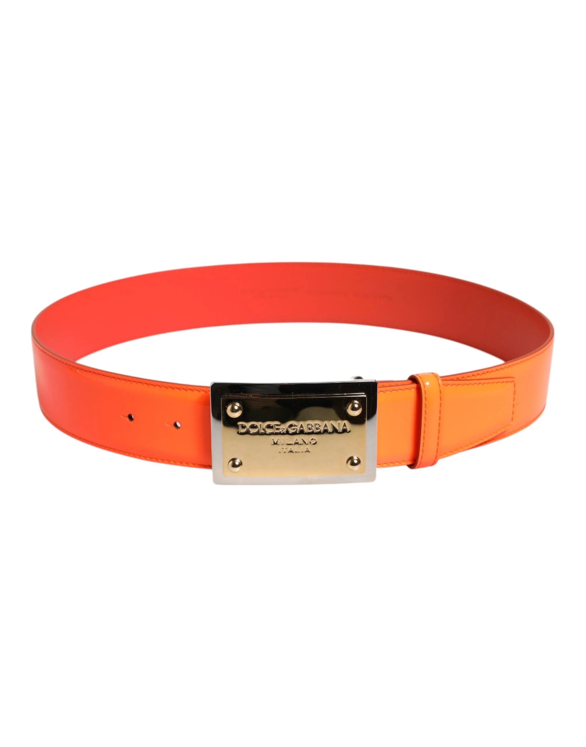 Dolce & Gabbana Orange Gold Tone Metal Logo Buckle Belt by Dolce & Gabbana
