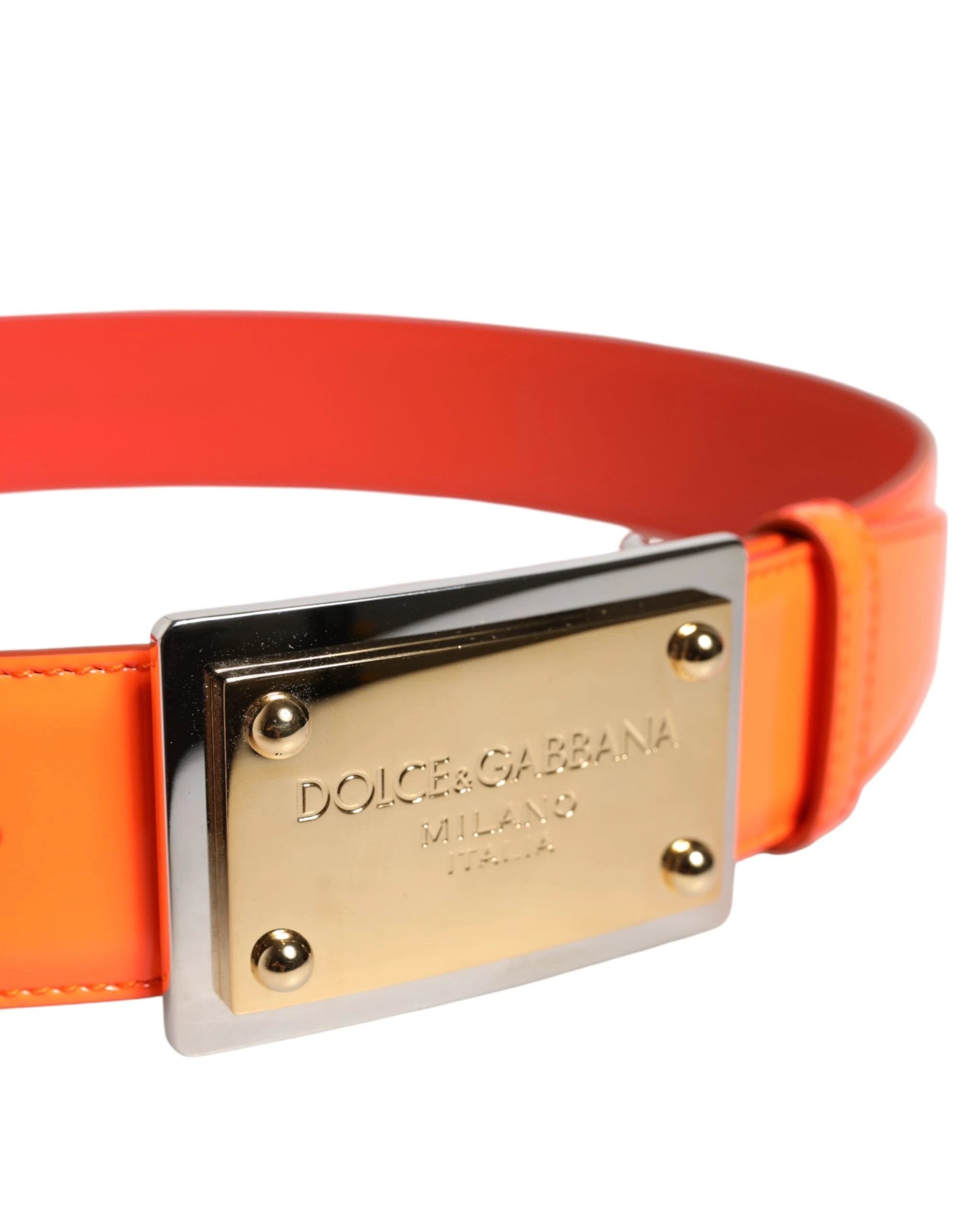 Dolce & Gabbana Orange Gold Tone Metal Logo Buckle Belt by Dolce & Gabbana