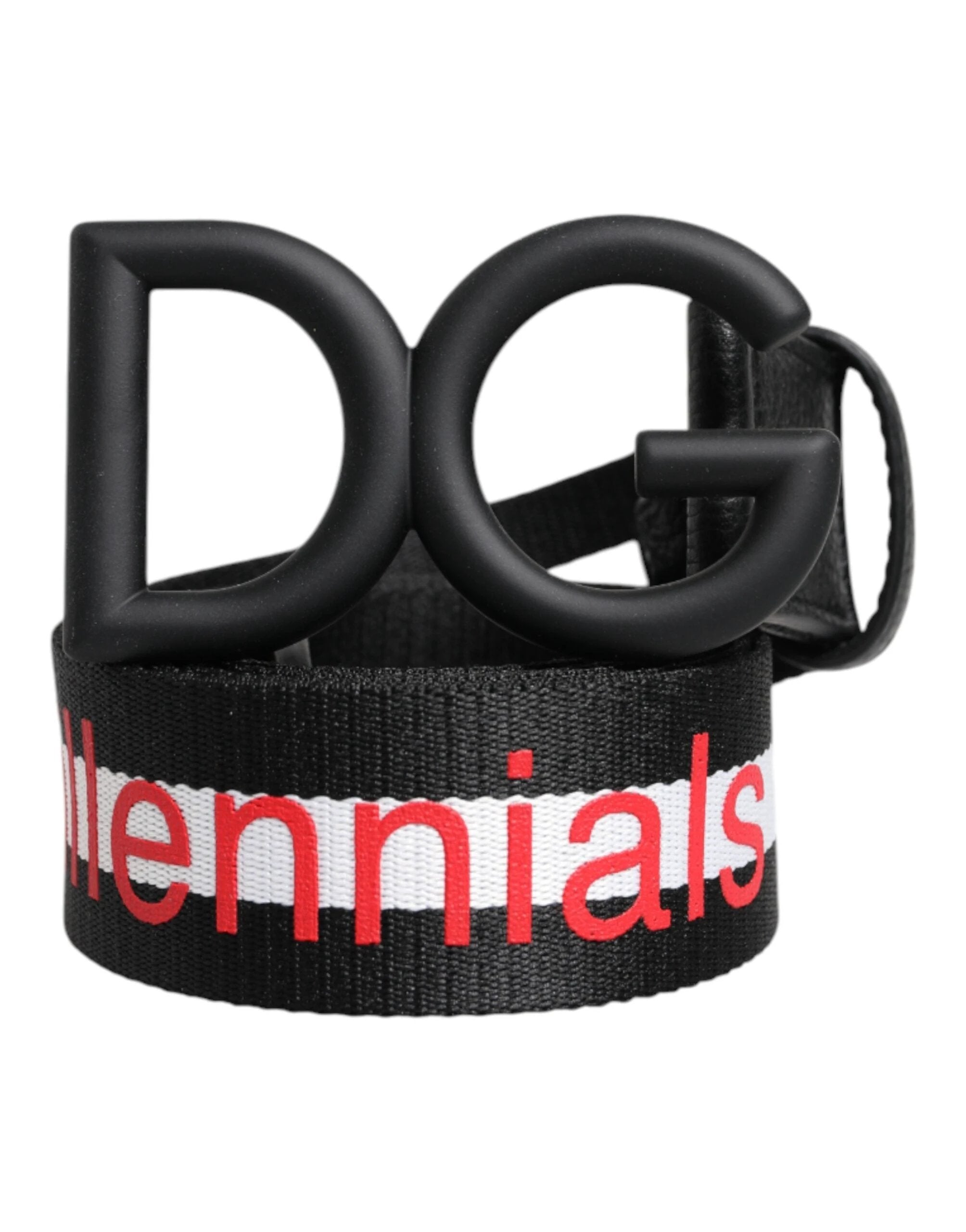 Dolce & Gabbana Black Polyester Logo Print DG Buckle Belt by Dolce & Gabbana