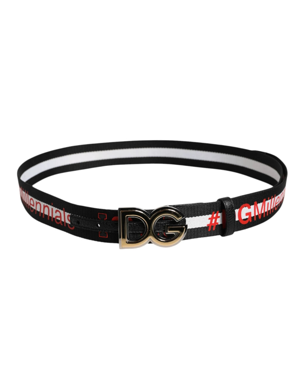 Dolce & Gabbana Black Cotton Logo Print DG Buckle Belt by Dolce & Gabbana