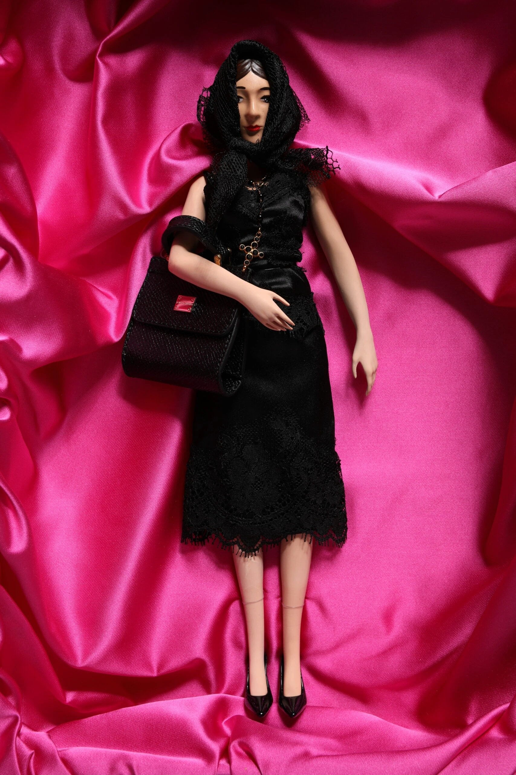 Dolce & Gabbana Black Dress Ceramic Porcelain Fashion Leather Sicily Dolls by Dolce & Gabbana