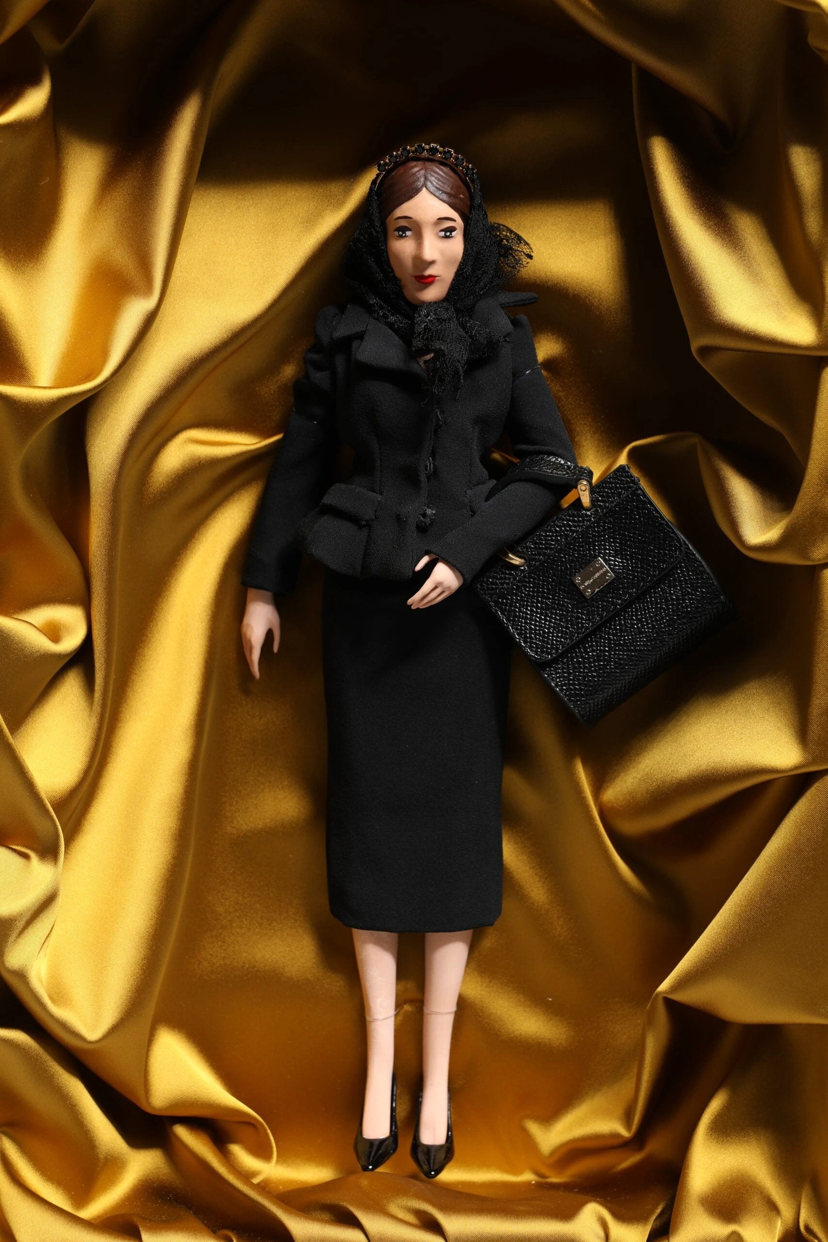 Dolce & Gabbana Black Dress Ceramic Porcelain Fashion Leather Sicily Dolls by Dolce & Gabbana