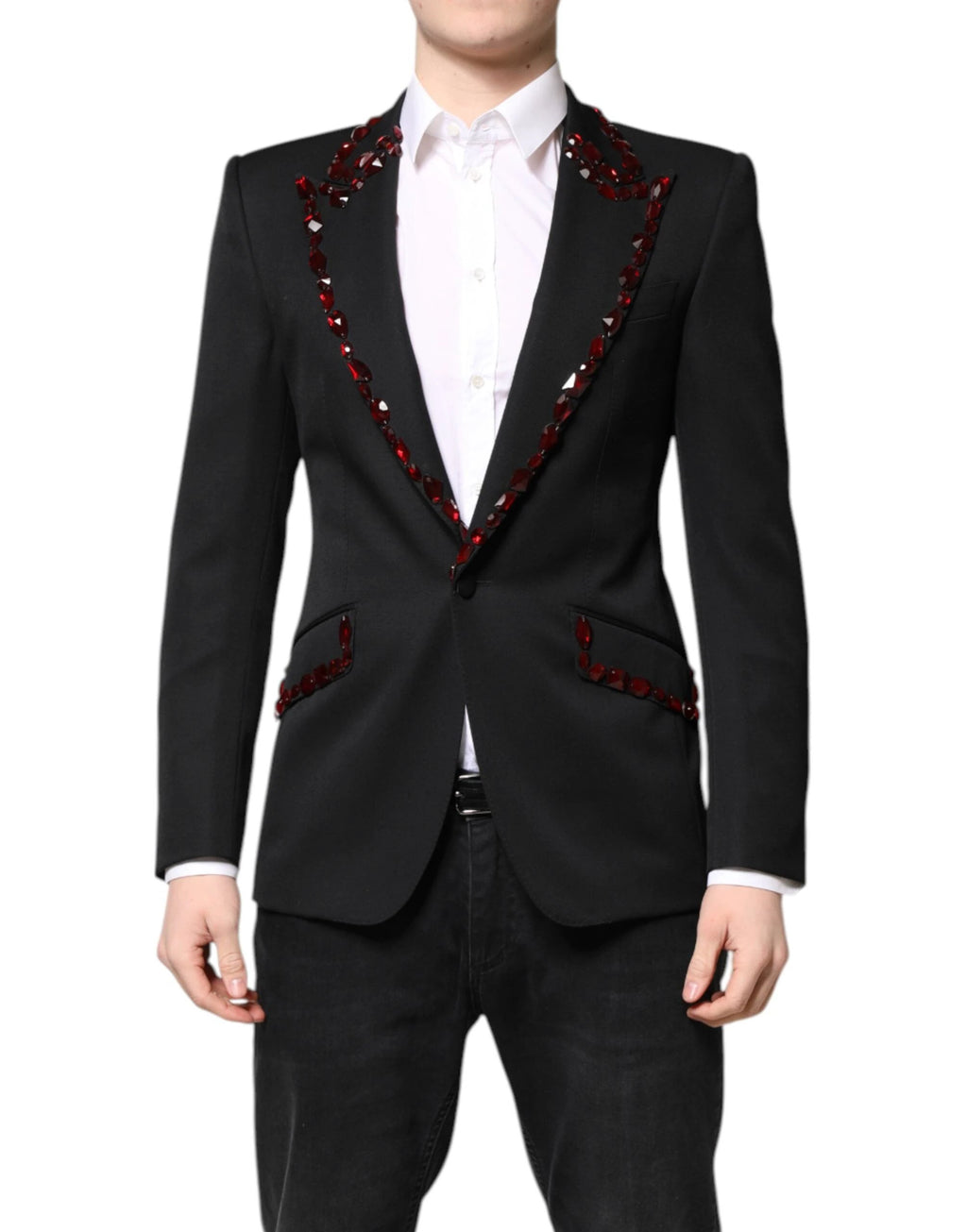 Dolce & Gabbana Black SICILIA CrystalEmbellished Coat Blazer by Dolce & Gabbana