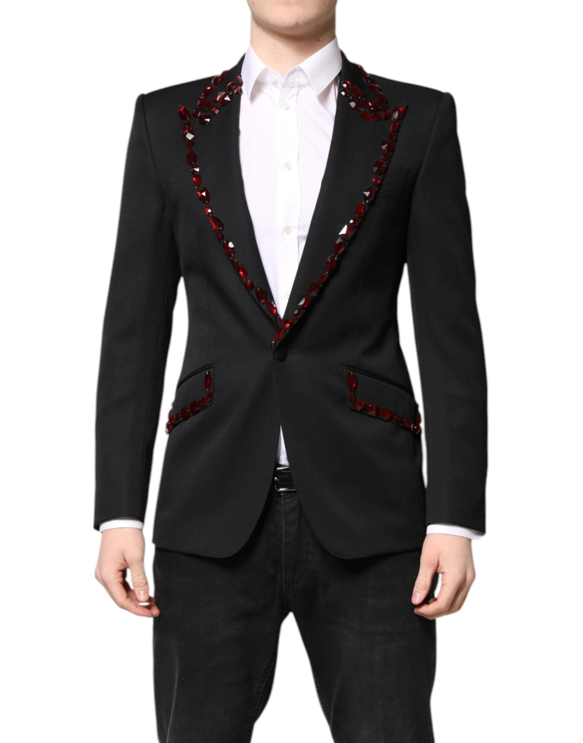 Dolce & Gabbana Black SICILIA CrystalEmbellished Coat Blazer by Dolce & Gabbana