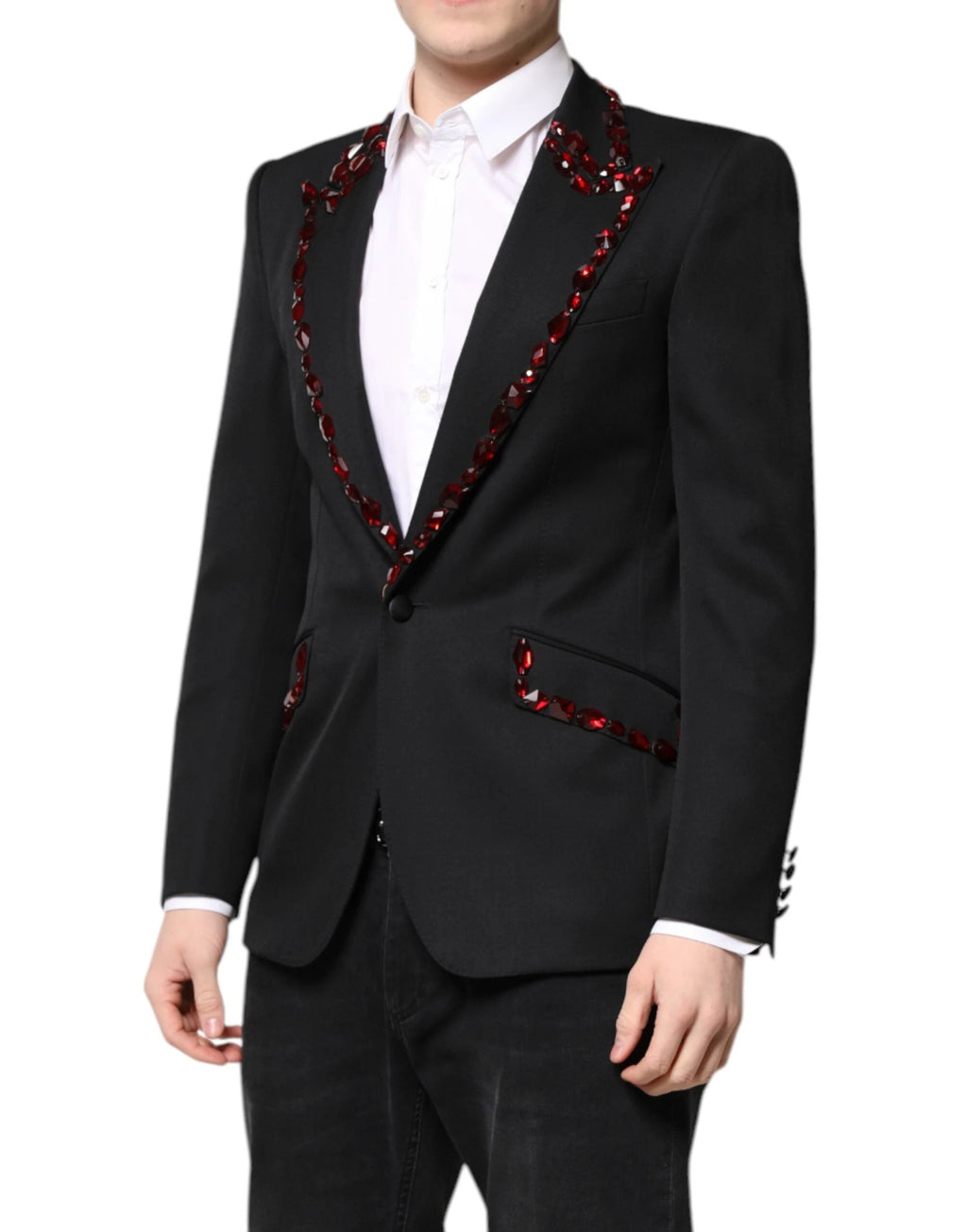 Dolce & Gabbana Black SICILIA CrystalEmbellished Coat Blazer by Dolce & Gabbana