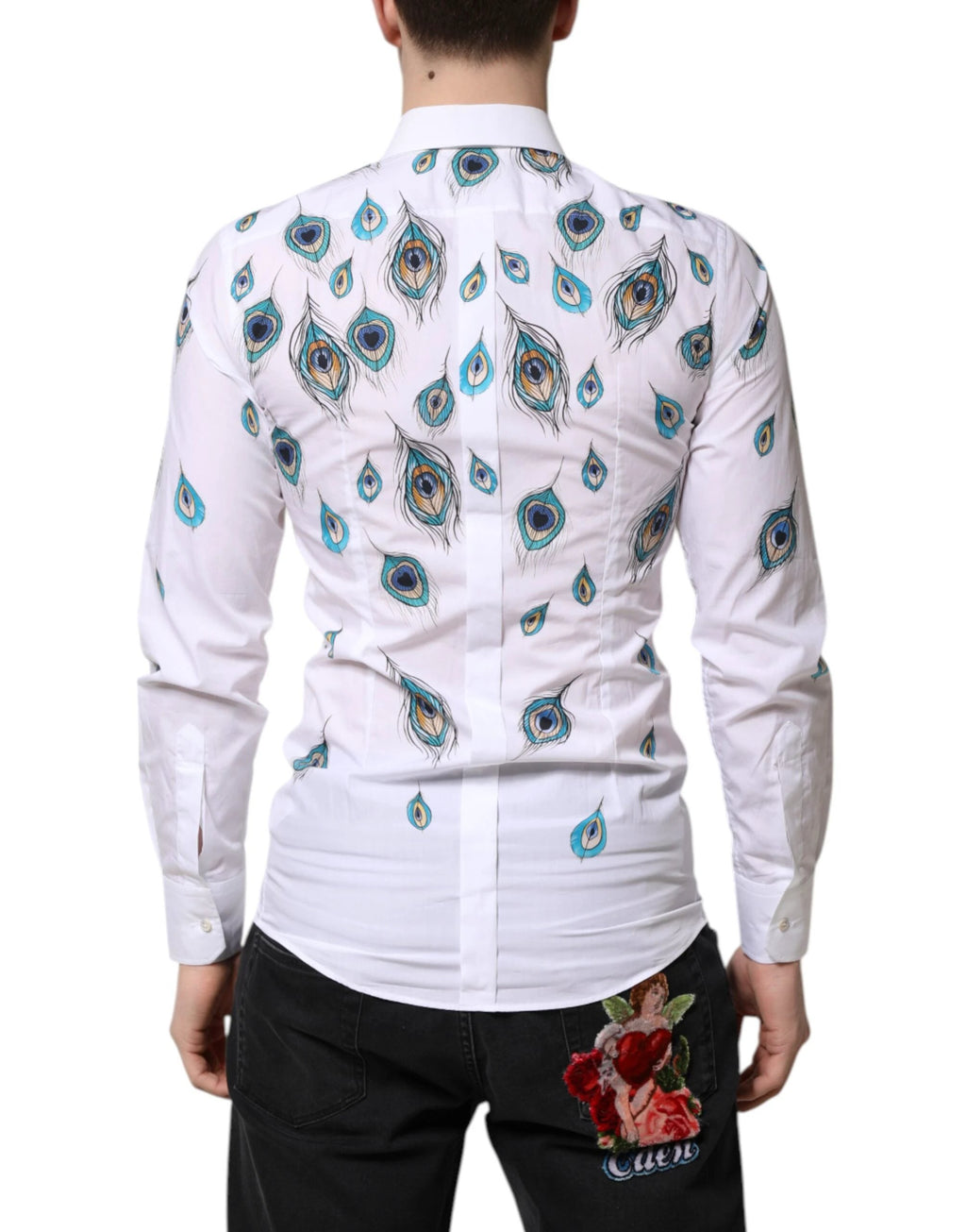 Dolce & Gabbana White Cotton Feather Print GOLD Dress Shirt by Dolce & Gabbana