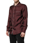 Dolce & Gabbana Burgundy Silk Dotted Long Sleeves Shirt by Dolce & Gabbana