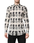 Dolce & Gabbana White Pineapple Print Long Sleeve GOLD Shirt by Dolce & Gabbana