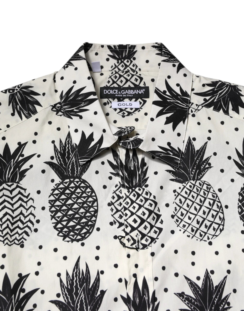 Dolce & Gabbana White Pineapple Print Long Sleeve GOLD Shirt by Dolce & Gabbana