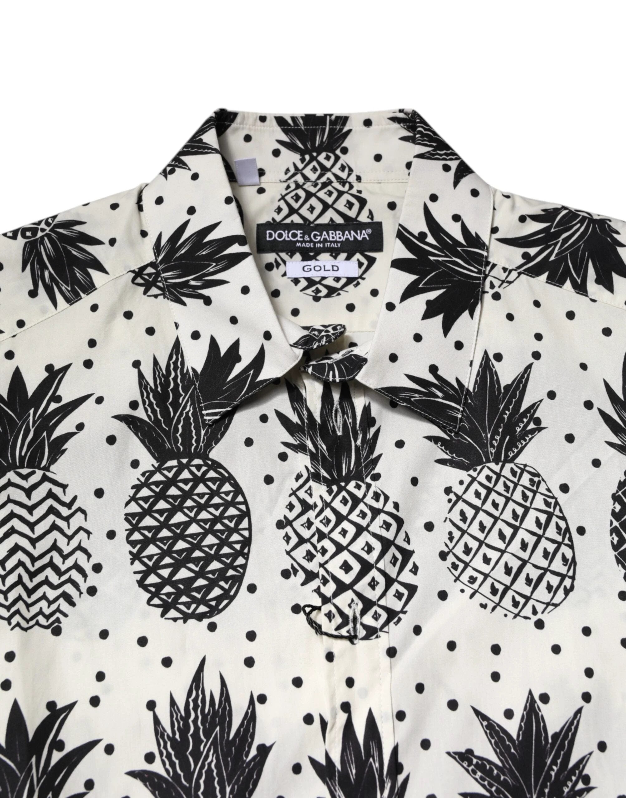 Dolce & Gabbana White Pineapple Print Long Sleeve GOLD Shirt by Dolce & Gabbana