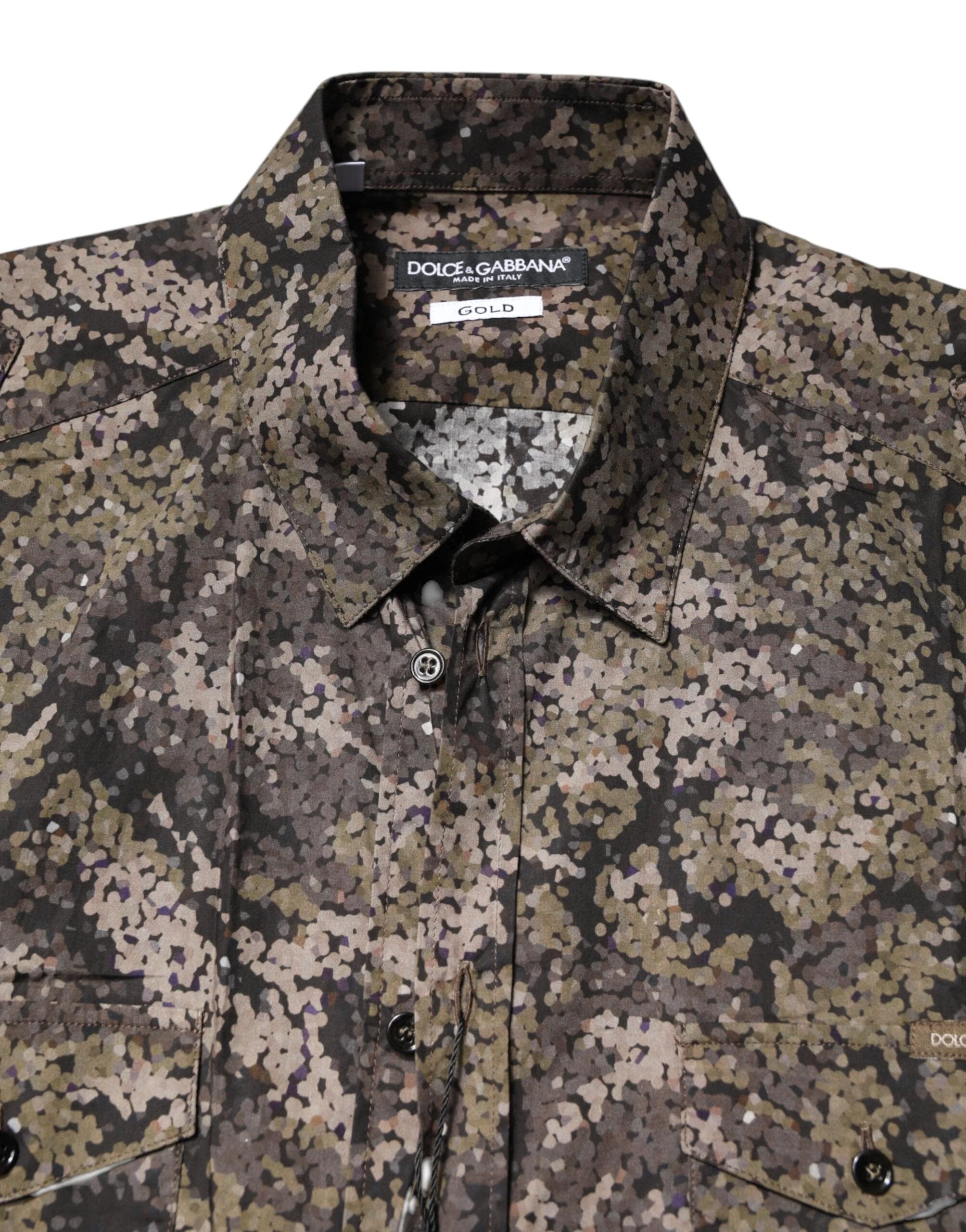 Dolce & Gabbana Multicolor Camouflage Button Down GOLD Shirt by Dolce & Gabbana