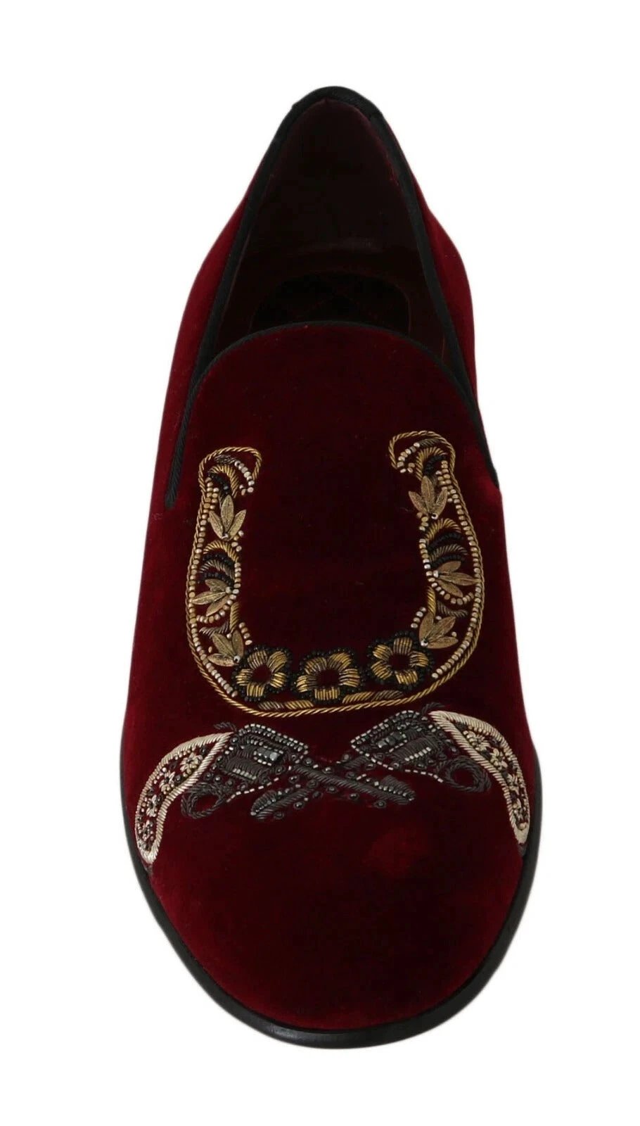 Dolce & Gabbana Bordeaux Velvet Loafers Gun Horseshoe Shoes by Dolce & Gabbana