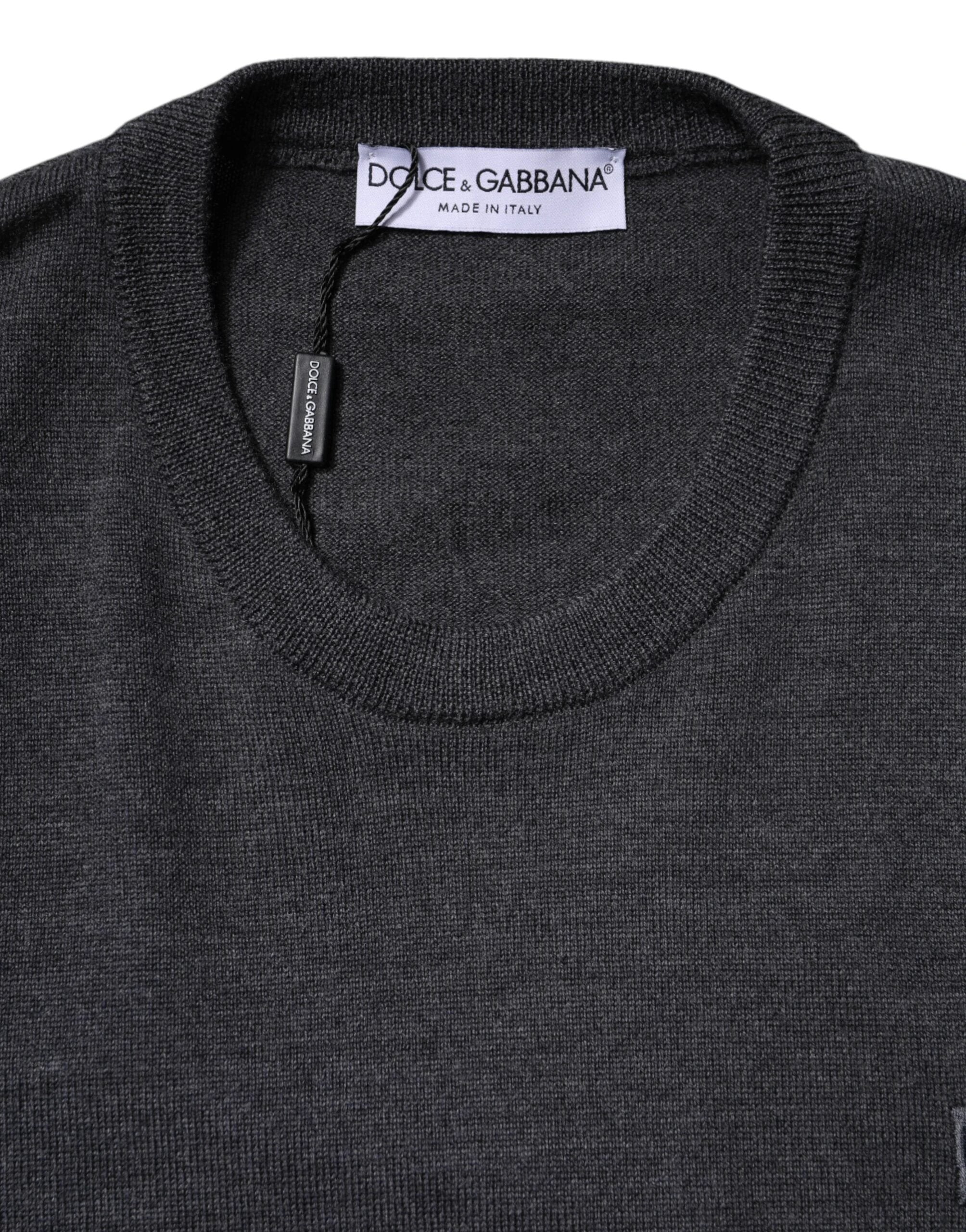 Dolce & Gabbana Gray Wool Logo Knitted Men Pullover Sweater by Dolce & Gabbana