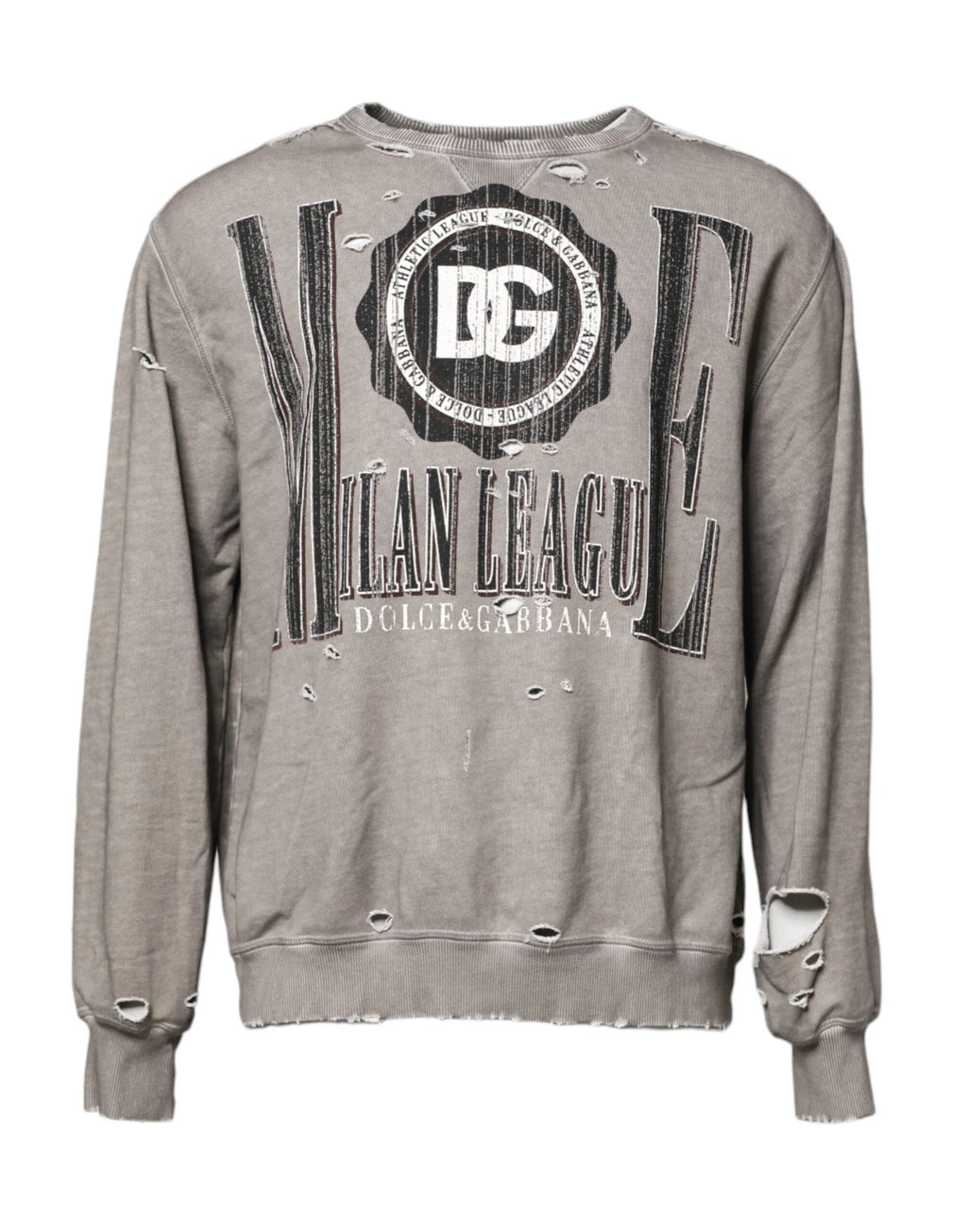 Dolce & Gabbana Gray Logo Print Crew Neck Pullover Sweater by Dolce & Gabbana