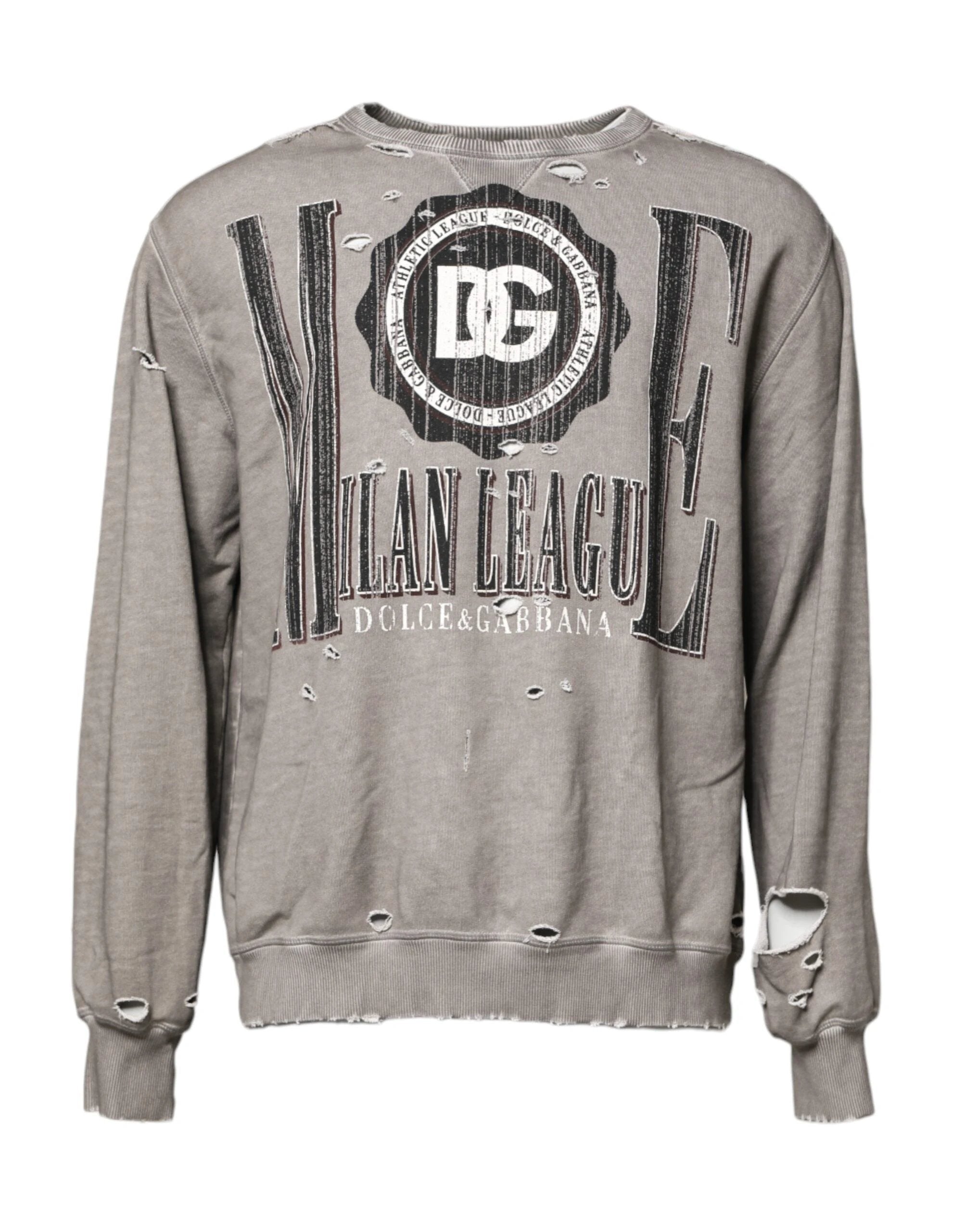 Dolce & Gabbana Gray Logo Print Crew Neck Pullover Sweater by Dolce & Gabbana