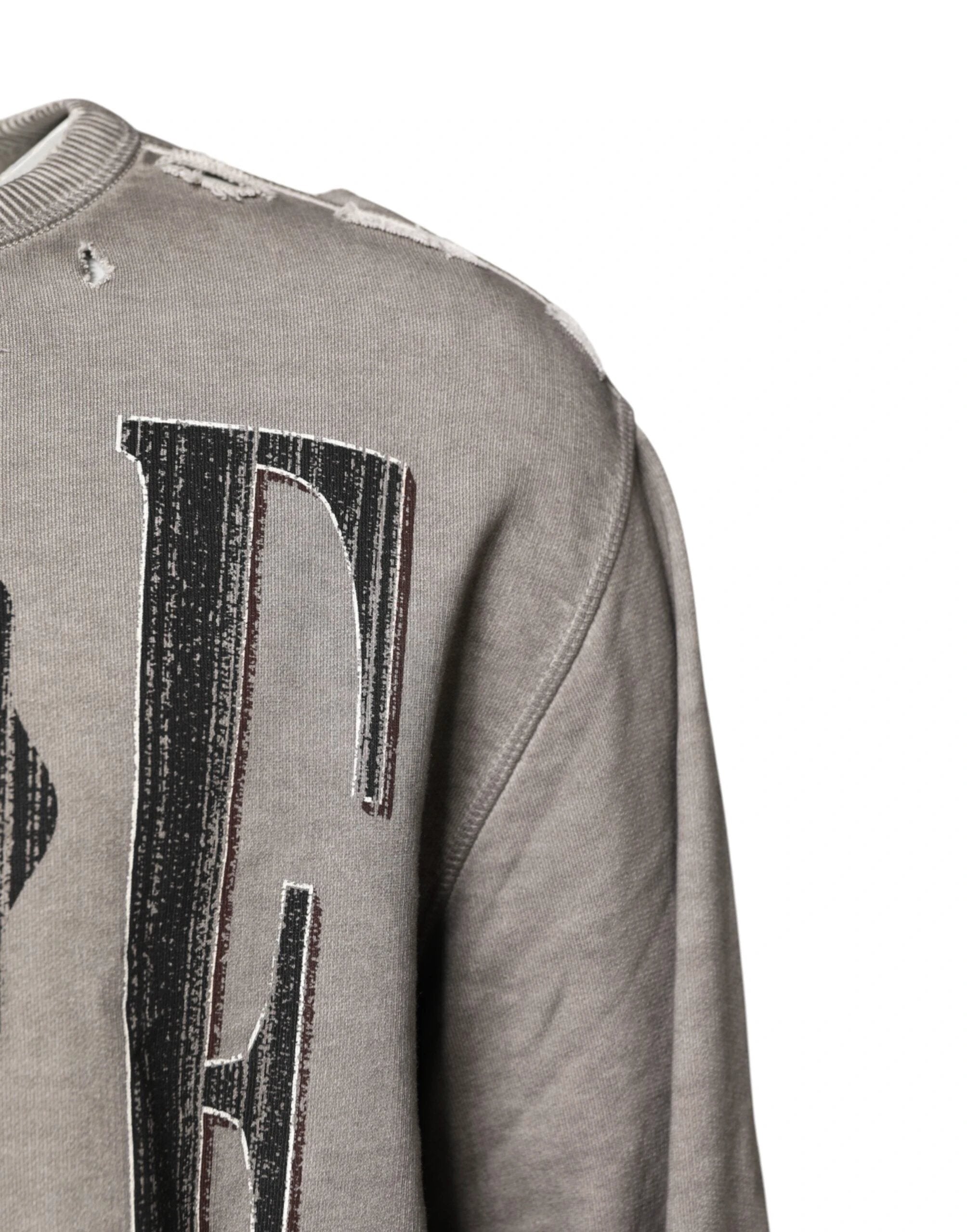 Dolce & Gabbana Gray Logo Print Crew Neck Pullover Sweater by Dolce & Gabbana