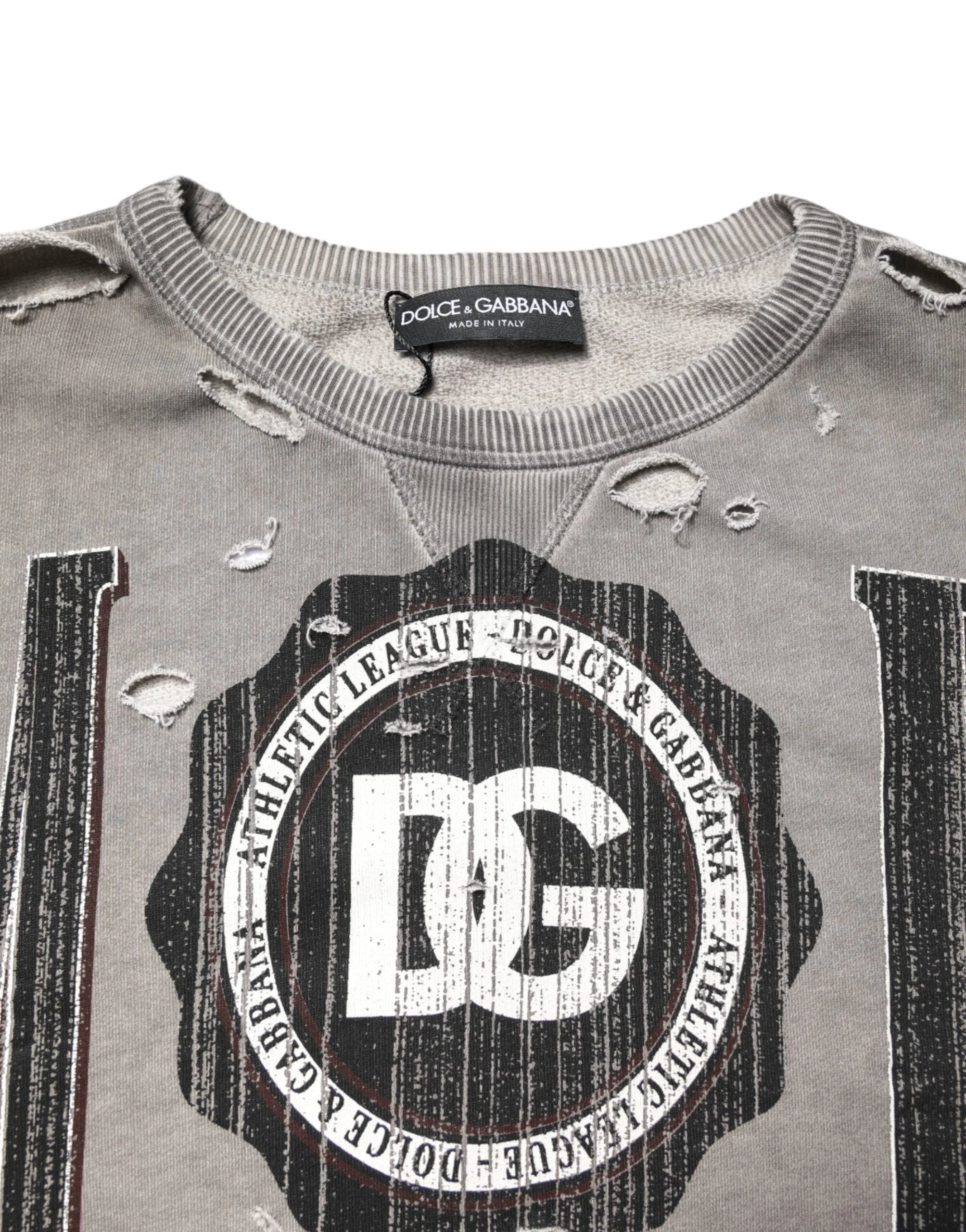 Dolce & Gabbana Gray Logo Print Crew Neck Pullover Sweater by Dolce & Gabbana