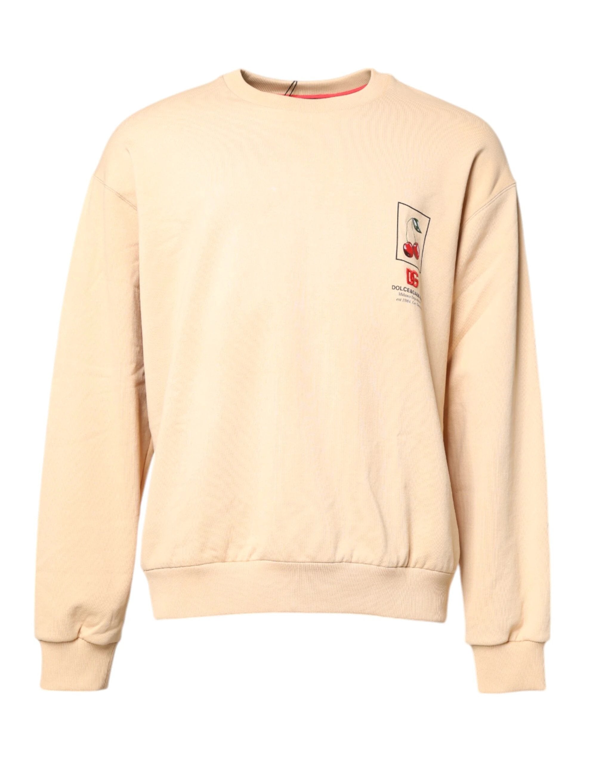 Dolce & Gabbana Beige Cherry Print Crew Neck Pullover Sweater by Dolce & Gabbana