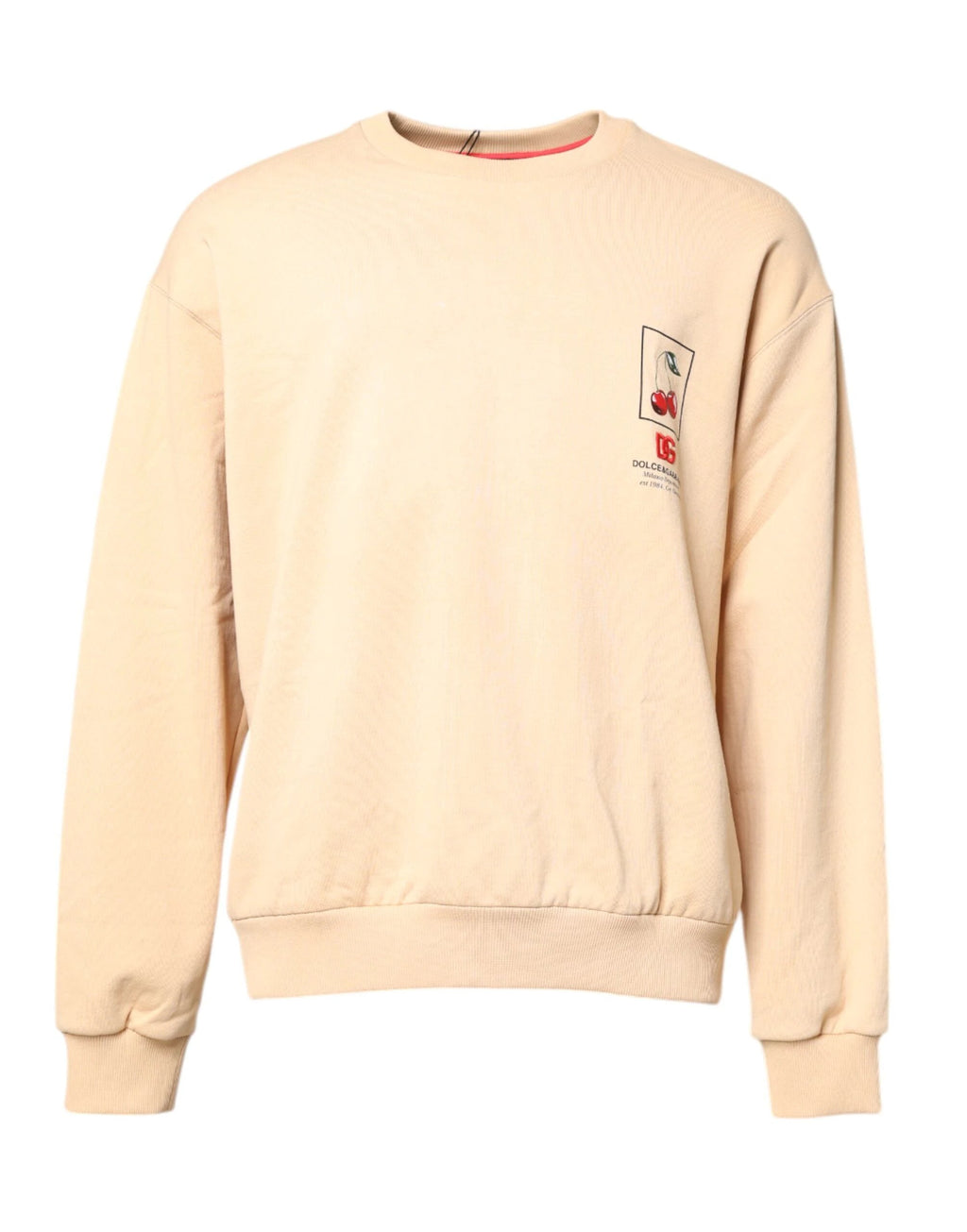 Dolce & Gabbana Beige Cherry Print Crew Neck Pullover Sweater by Dolce & Gabbana