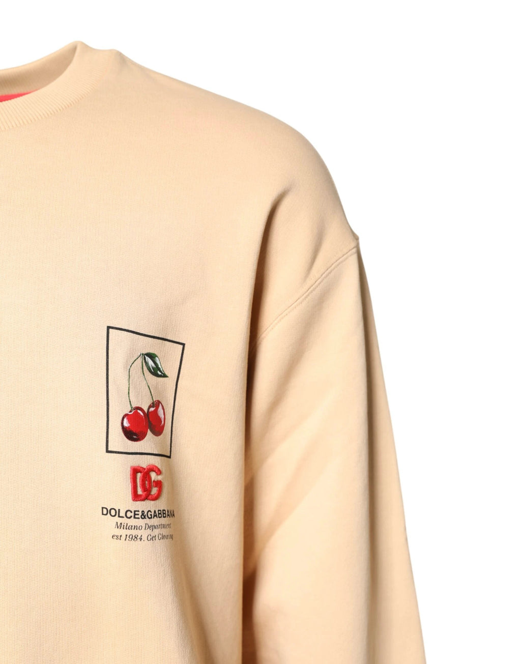 Dolce & Gabbana Beige Cherry Print Crew Neck Pullover Sweater by Dolce & Gabbana