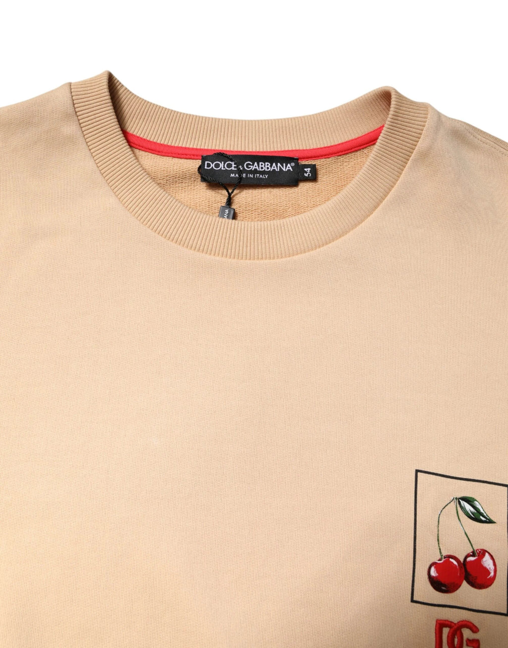Dolce & Gabbana Beige Cherry Print Crew Neck Pullover Sweater by Dolce & Gabbana