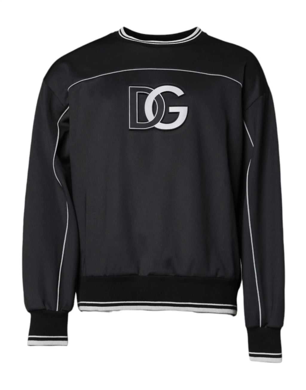 Dolce & Gabbana Black Logo Polyester Crew Neck Men Pullover Sweater