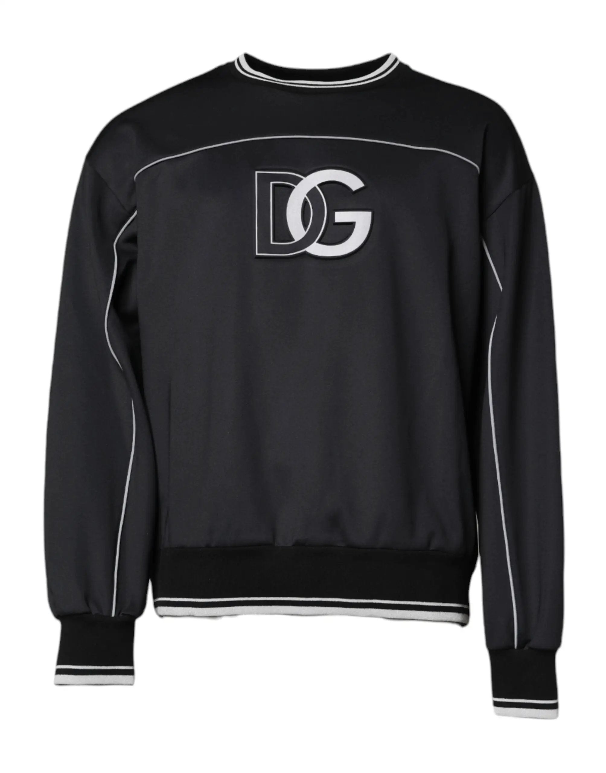 Dolce & Gabbana Black Logo Polyester Crew Neck Men Pullover Sweater