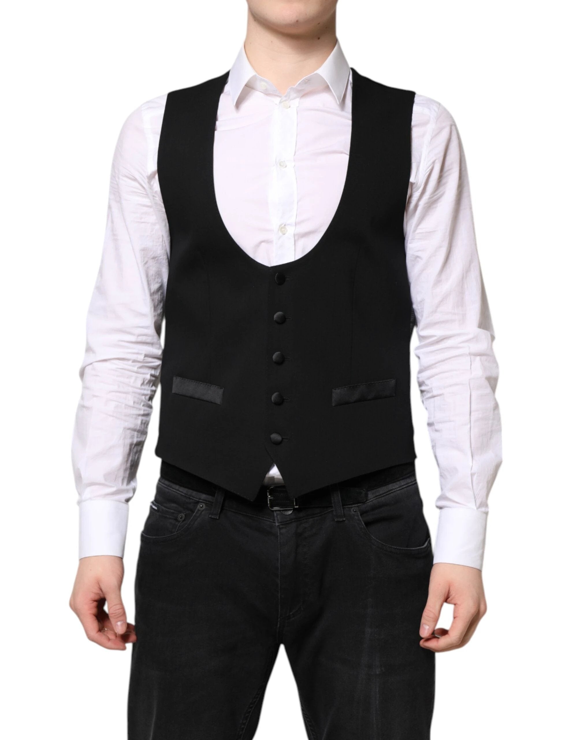 Dolce & Gabbana Black Wool Waistcoat Dress Formal Vest by Dolce & Gabbana