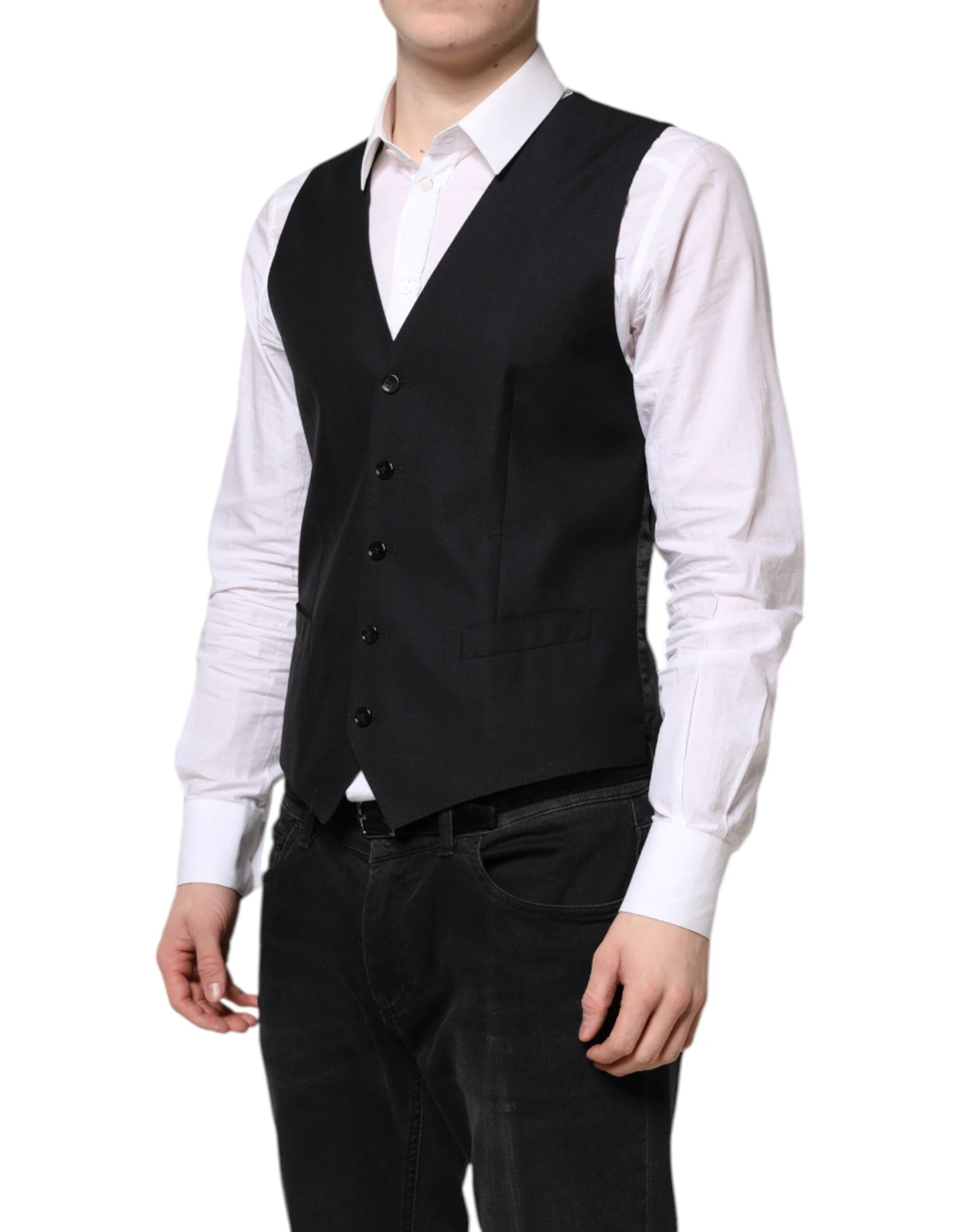 Dolce & Gabbana Black Wool Waistcoat Dress Formal Vest by Dolce & Gabbana