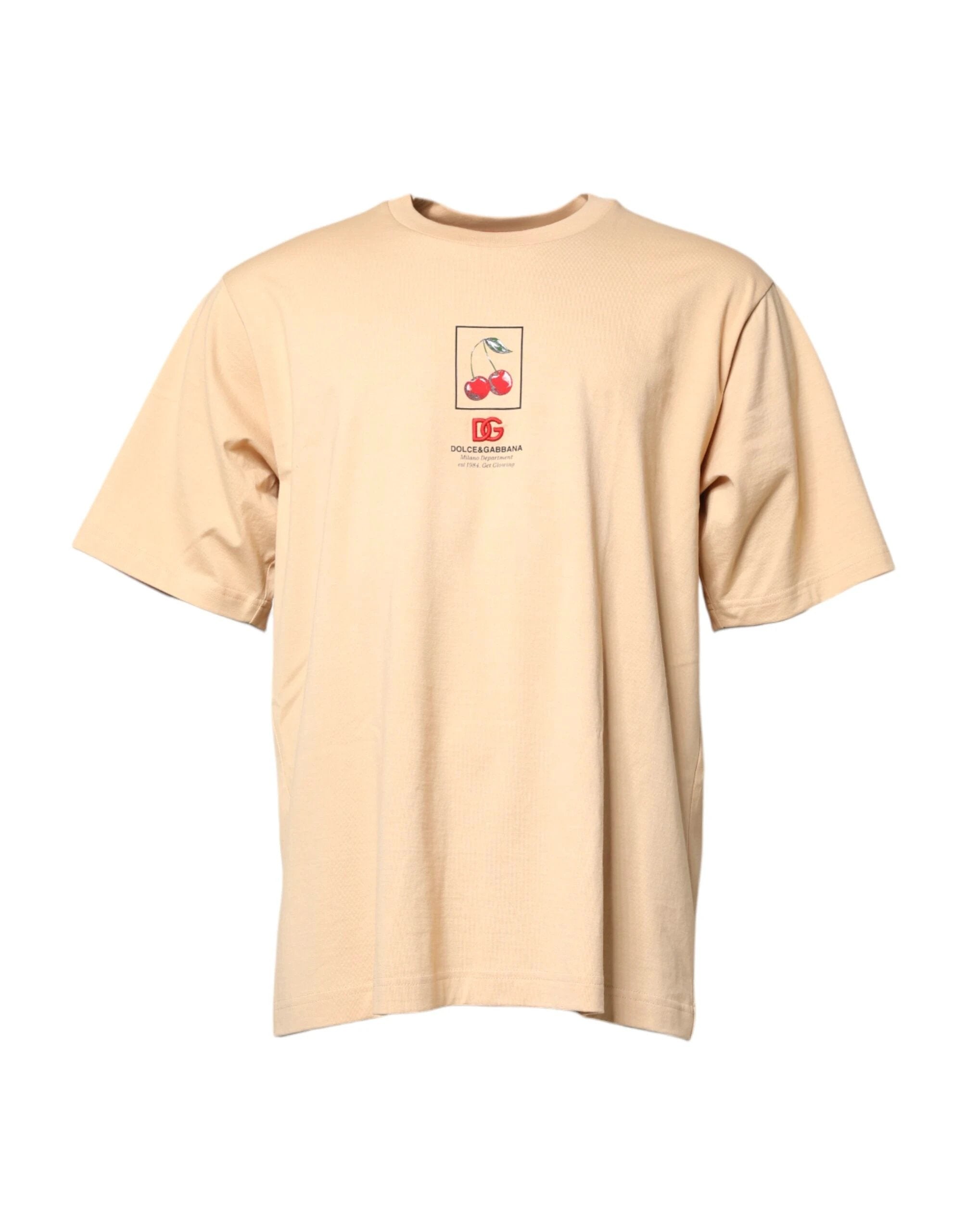 Dolce & Gabbana Beige Cotton Logo Print Crew Neck T-shirt by Dolce & Gabbana