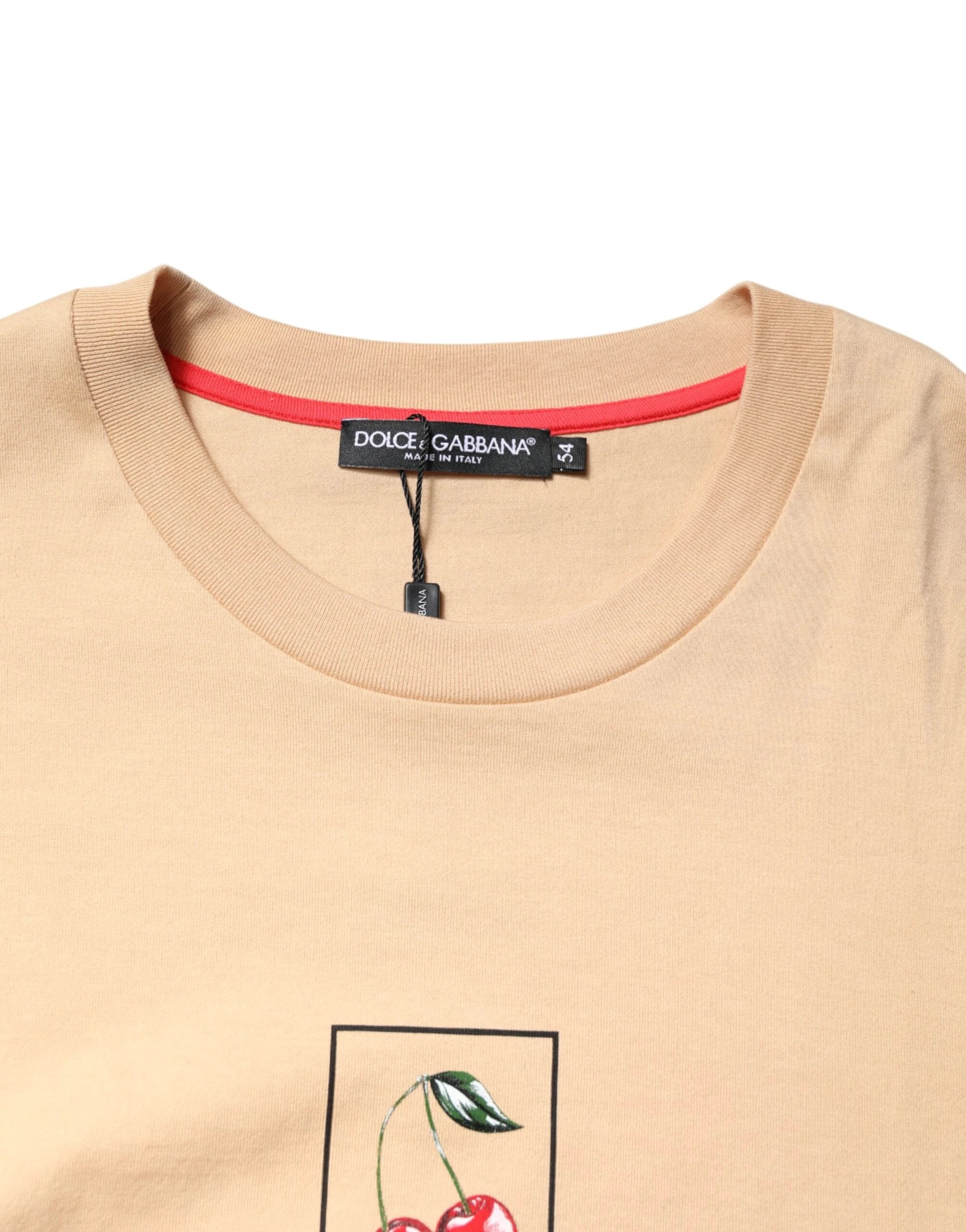 Dolce & Gabbana Beige Cotton Logo Print Crew Neck T-shirt by Dolce & Gabbana
